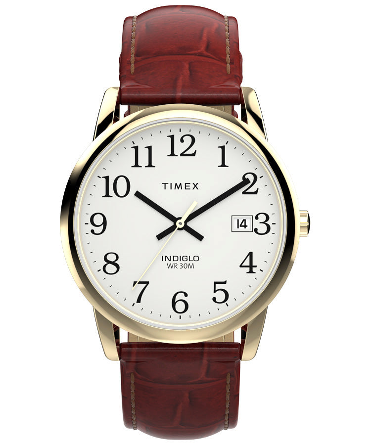 Timex Easy Reader 35 White Dial Brown Leather Strap Watch TW2W95500
