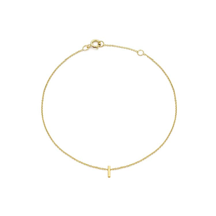 9K Yellow Gold Initial I Bracelet Elegant Personalized Jewelry Gift