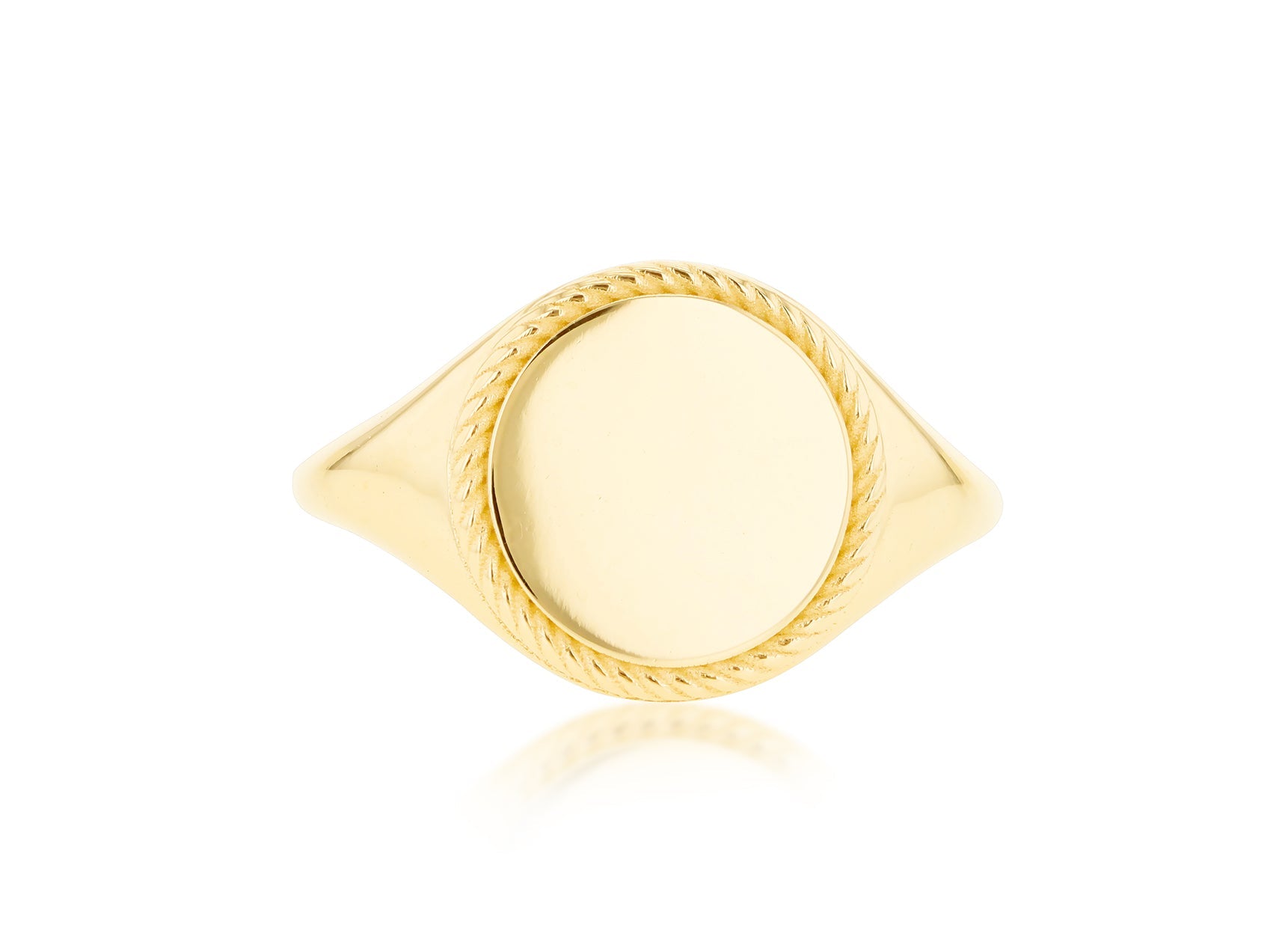 9K Yellow Gold Rope Signet Ring Elegant Contemporary Jewelry