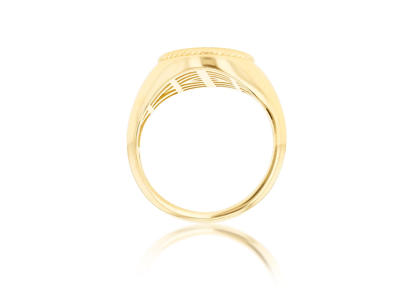 9K Yellow Gold Rope Signet Ring Elegant Contemporary Jewelry