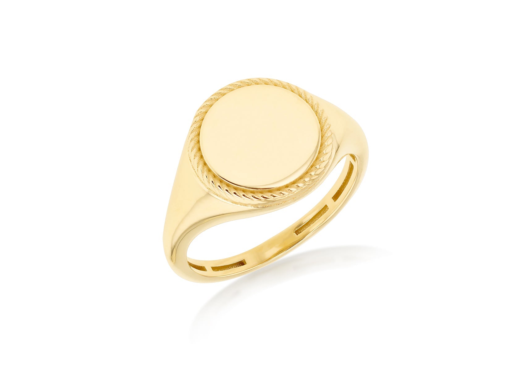 9K Yellow Gold Rope Signet Ring Elegant Contemporary Jewelry