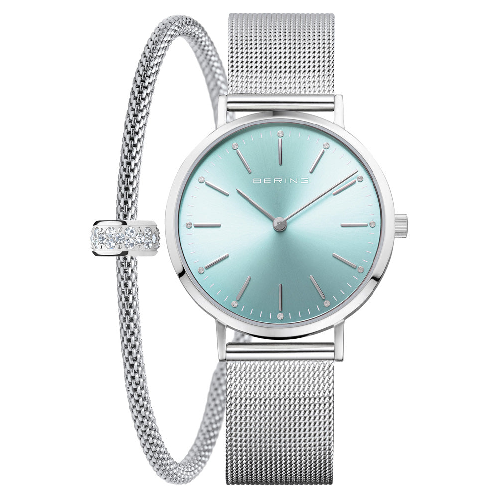 Bering Classic 34mm Polished Silver Strap Watch