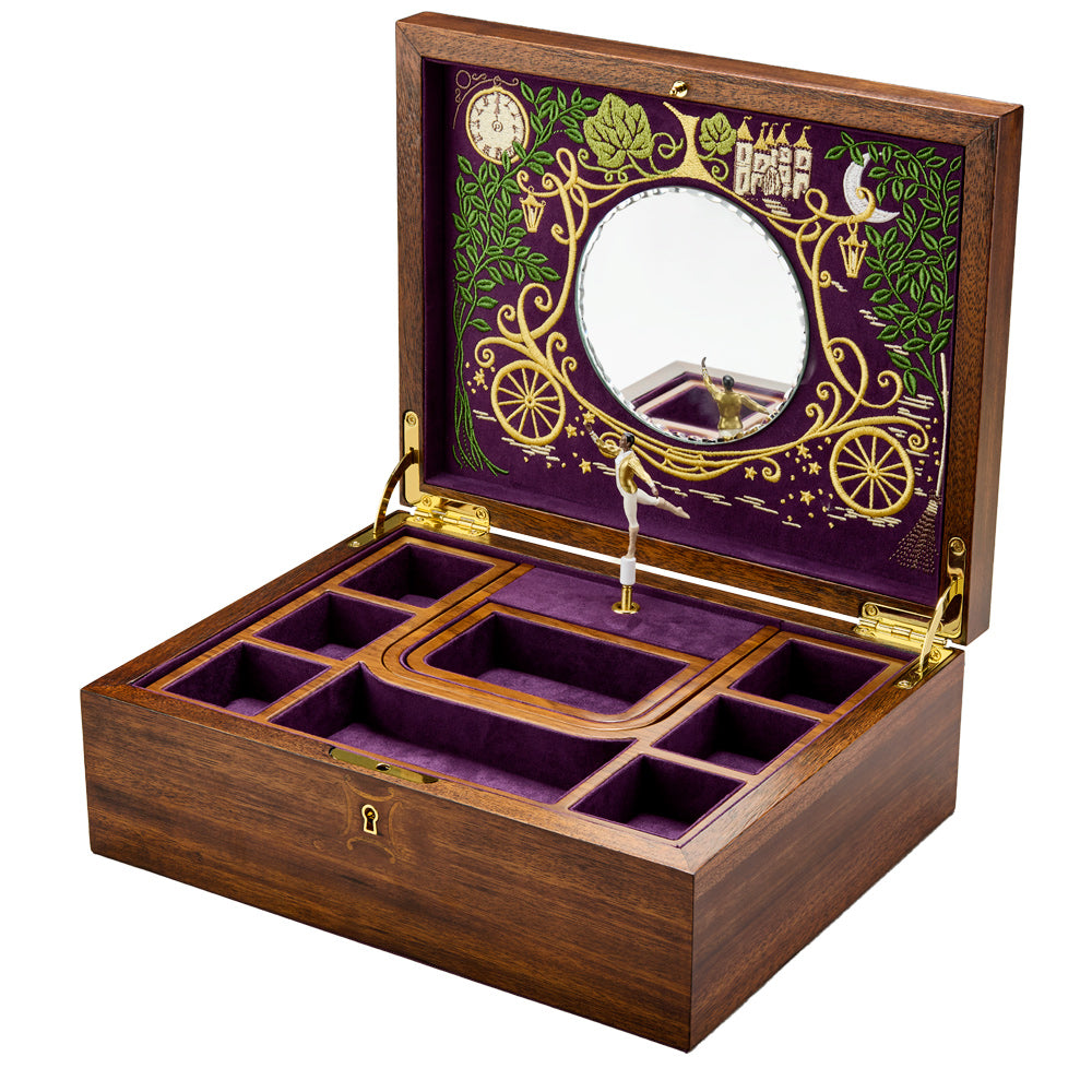 Wolf Ballet Musical Jewellery Box - Cinderella Walnut Wood
