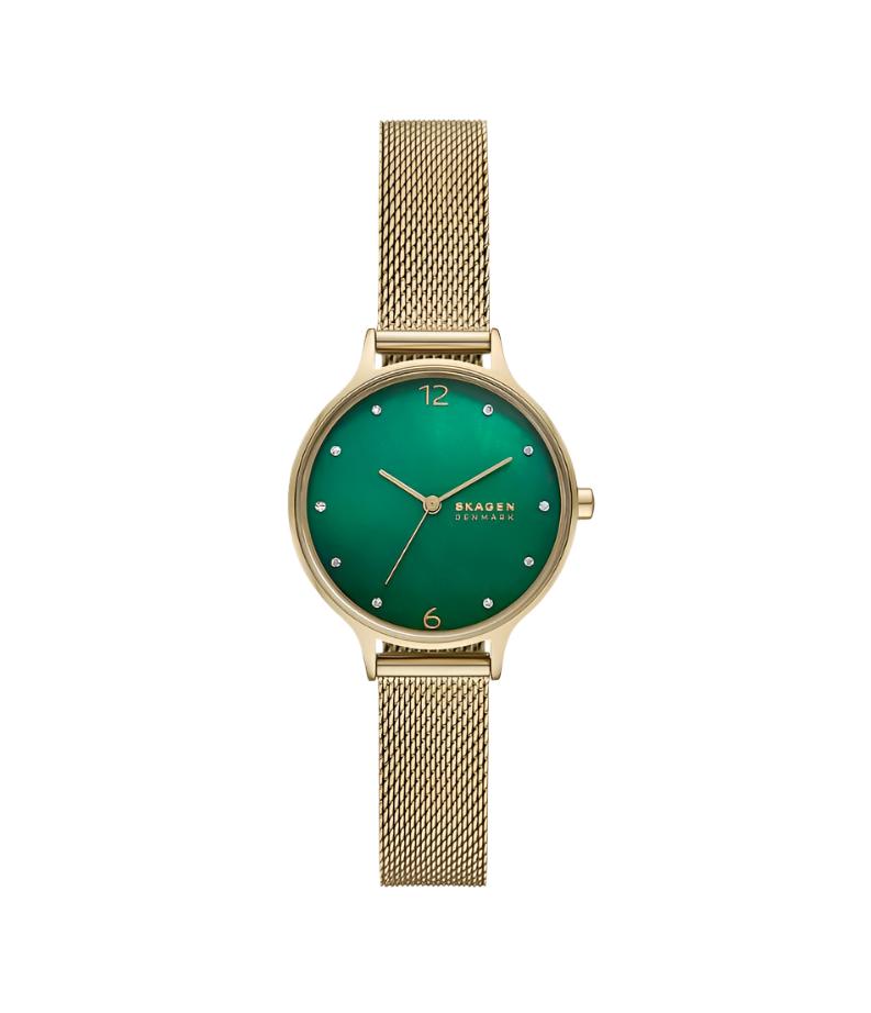 Skagen Anita Lille Gold Mesh Watch with Green Dial SKW3145 display picture 3