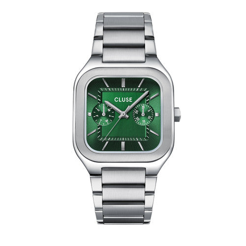 CLUSE Quadrus Multifunction Stainless Steel Green Dial Silver Men's Watch CW26202