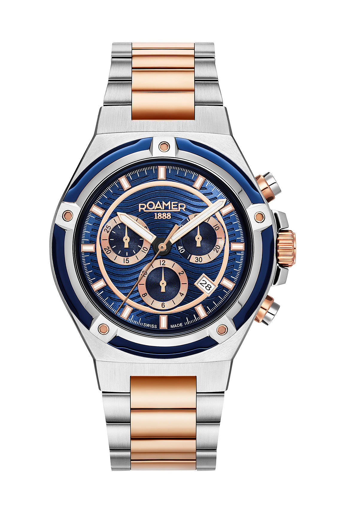 Roamer Tempomaster Chronograph 42mm Blue Dial Two Tone Stainless Steel Strap Watch