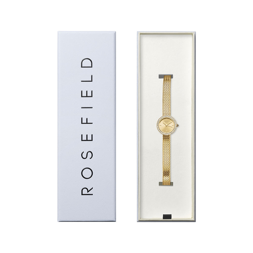 Rosefield Mini Small Edit Crystal Gold Dial Stainless Steel Watch MCGMG-M03