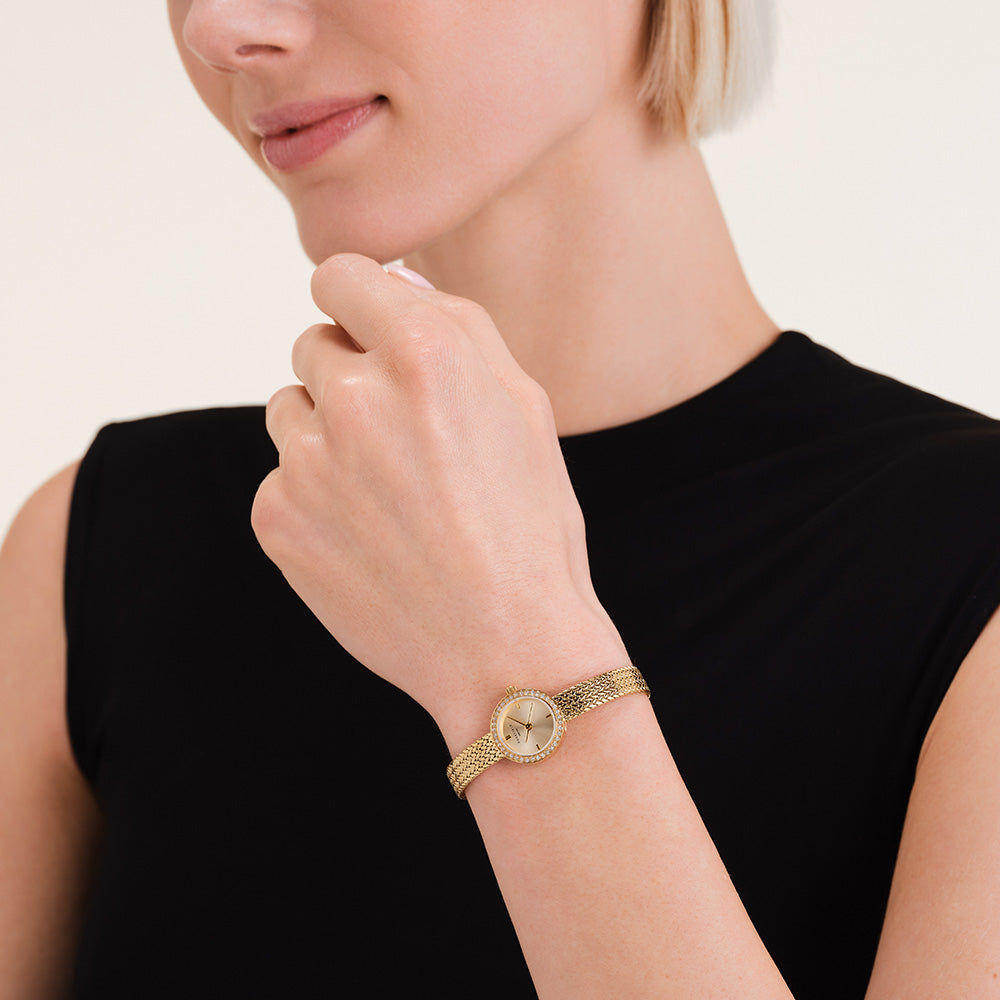 Rosefield Mini Small Edit Crystal Gold Dial Stainless Steel Watch MCGMG-M03