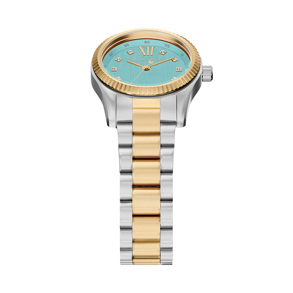 Michael Kors Petite Lexington MK7579 two-tone gold and silver bracelet, detail view.