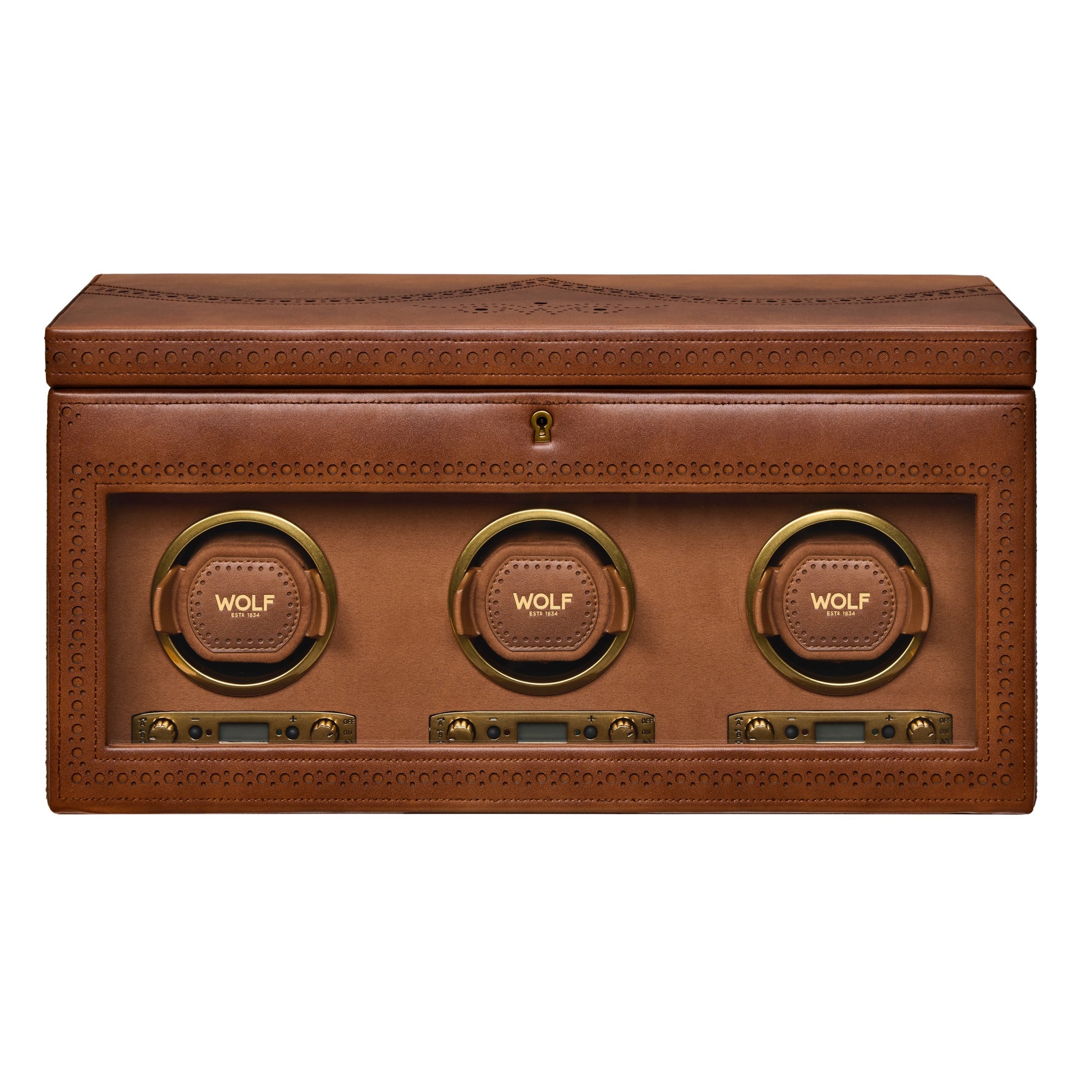 WOLF Brogue Triple Watch Winder With Storage