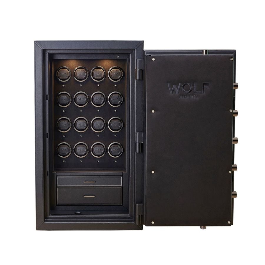 WOLF Athos 16 Piece Watch Winder and Jewellery Safe Black