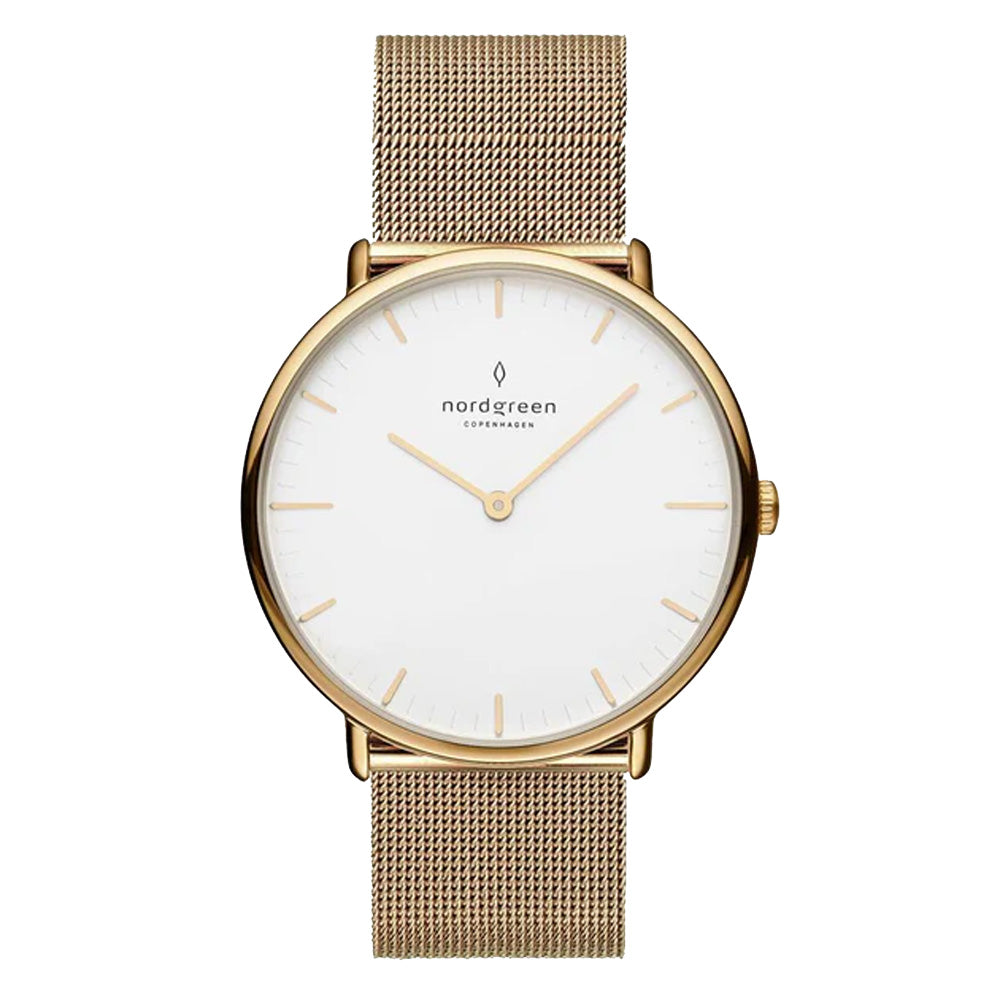 Nordgreen Copenhagen Gold Watch Nordgreen Native 36mm Yellow Gold Case Black Leather Strap Watch main image 2