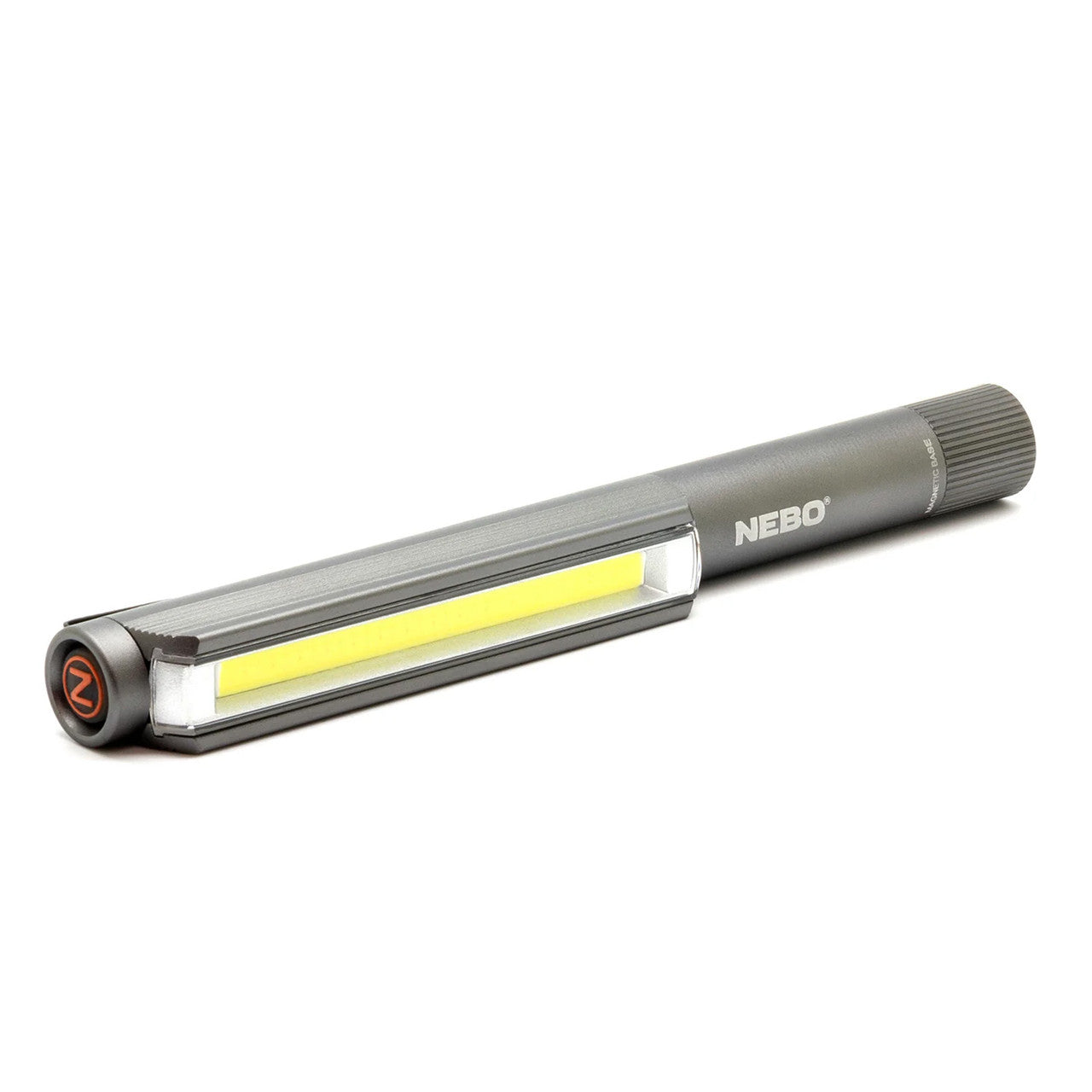 Slim, pen-shaped flashlight with a long LED strip along its body.