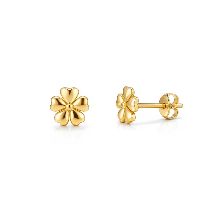 9K Yellow Gold Flower Stud Earrings