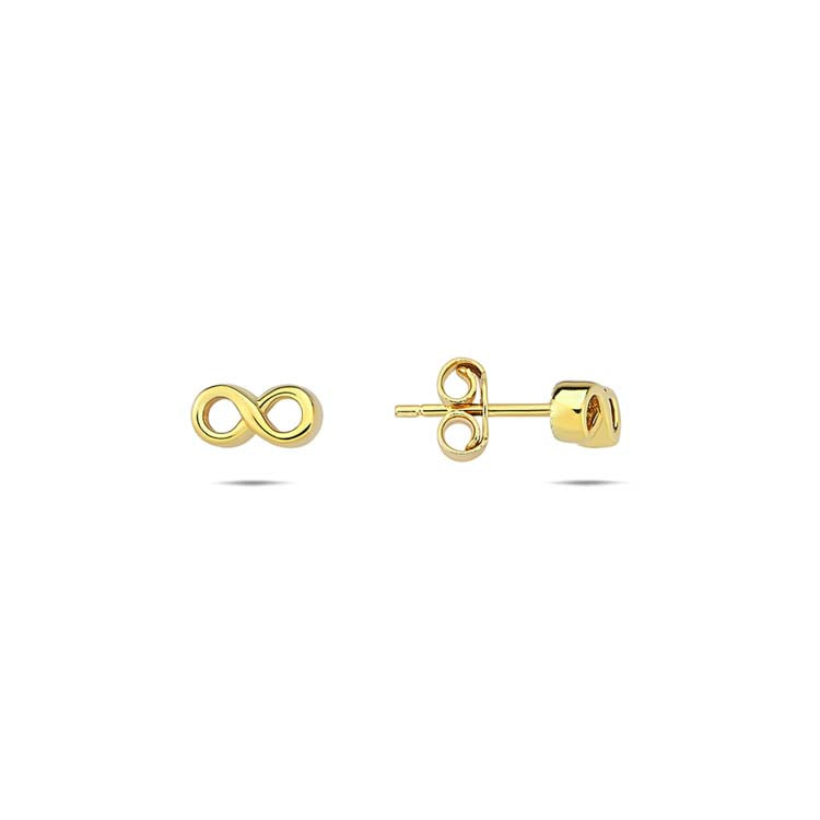 9K Yellow Gold Infinity Stud Earrings Timeless Contemporary Style