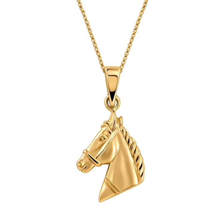 9K Yellow Gold Horse Head Necklace 40-45cm