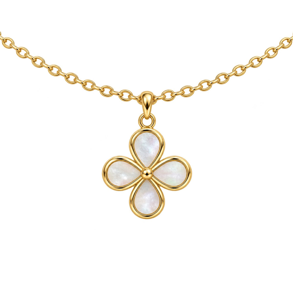 Fine Gold 9K Yellow Gold Mother of Pearl Clover Necklace 45-50cm 9YN2576MOP 9YN2576MOP front packshot