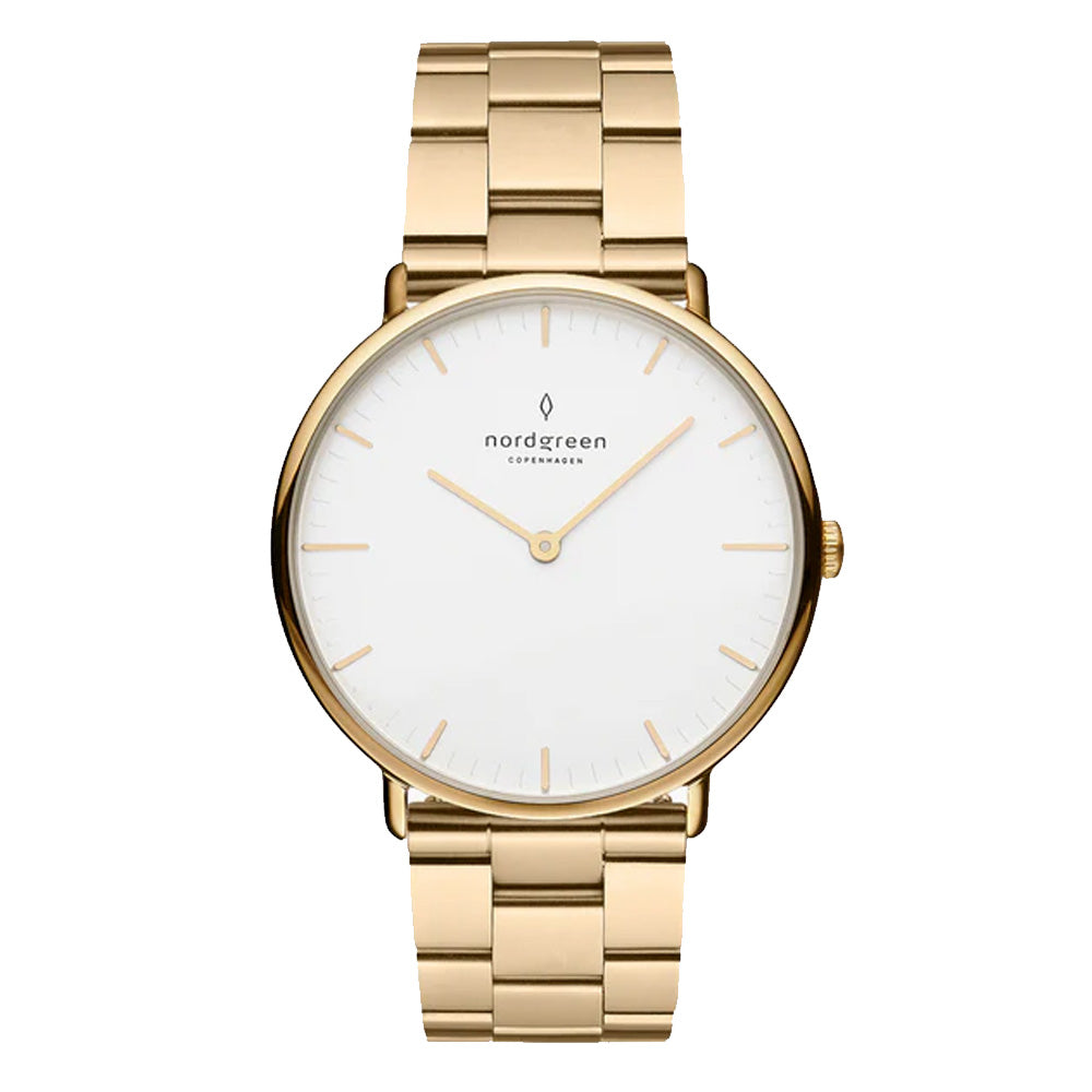 Nordgreen Native 36mm Gold 3 Link Stainless Steel Strap Watch