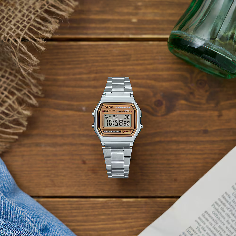 Casio Stainless Steel Digital Brown Dial Watch A158WEA-9D