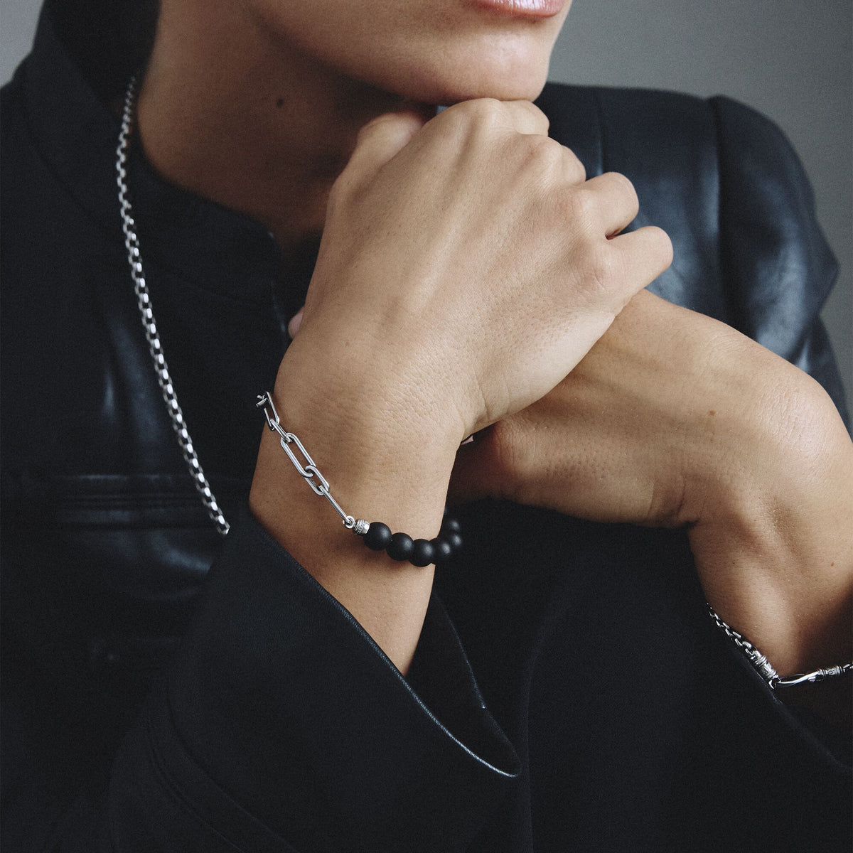 Thomas Sabo Stainless Steel Obsidian Bead Bracelet TA2254SBL-18 view 4