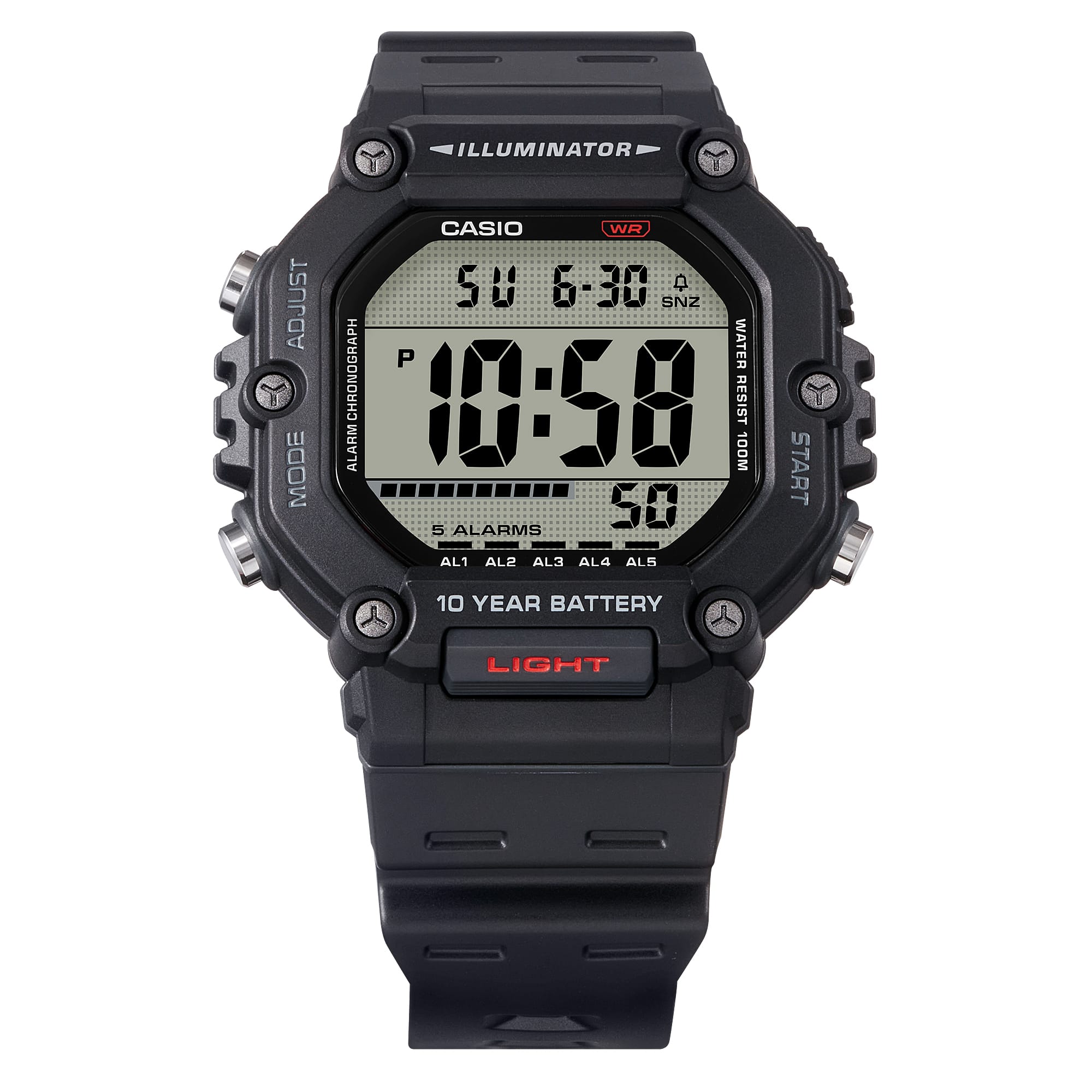 Casio Digital Illuminator Grey Dial Black Resin Band Watch AE1600H-1A