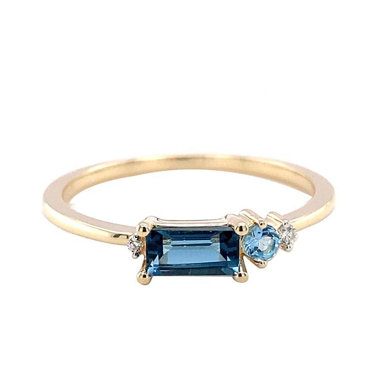 Diamond, London Blue Topaz, Blue Topaz Ring with 0.02ct Diamond in 9K Yellow Gold