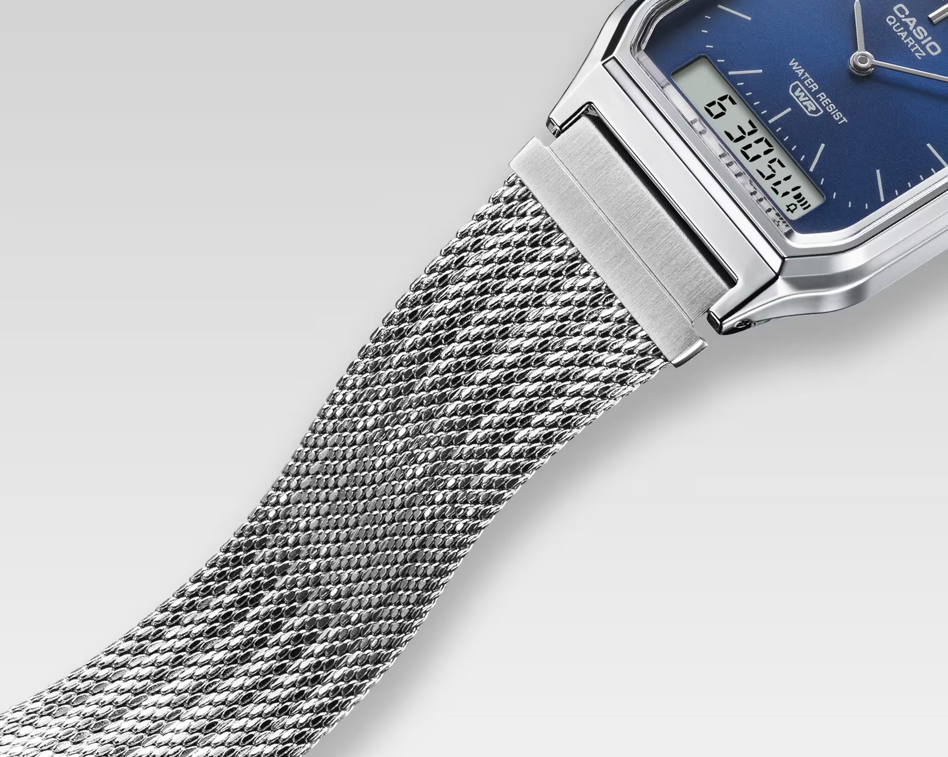 Casio Classic Vintage Stainless Steel Mesh Band Silver Dial Watch AQ230EM-7A