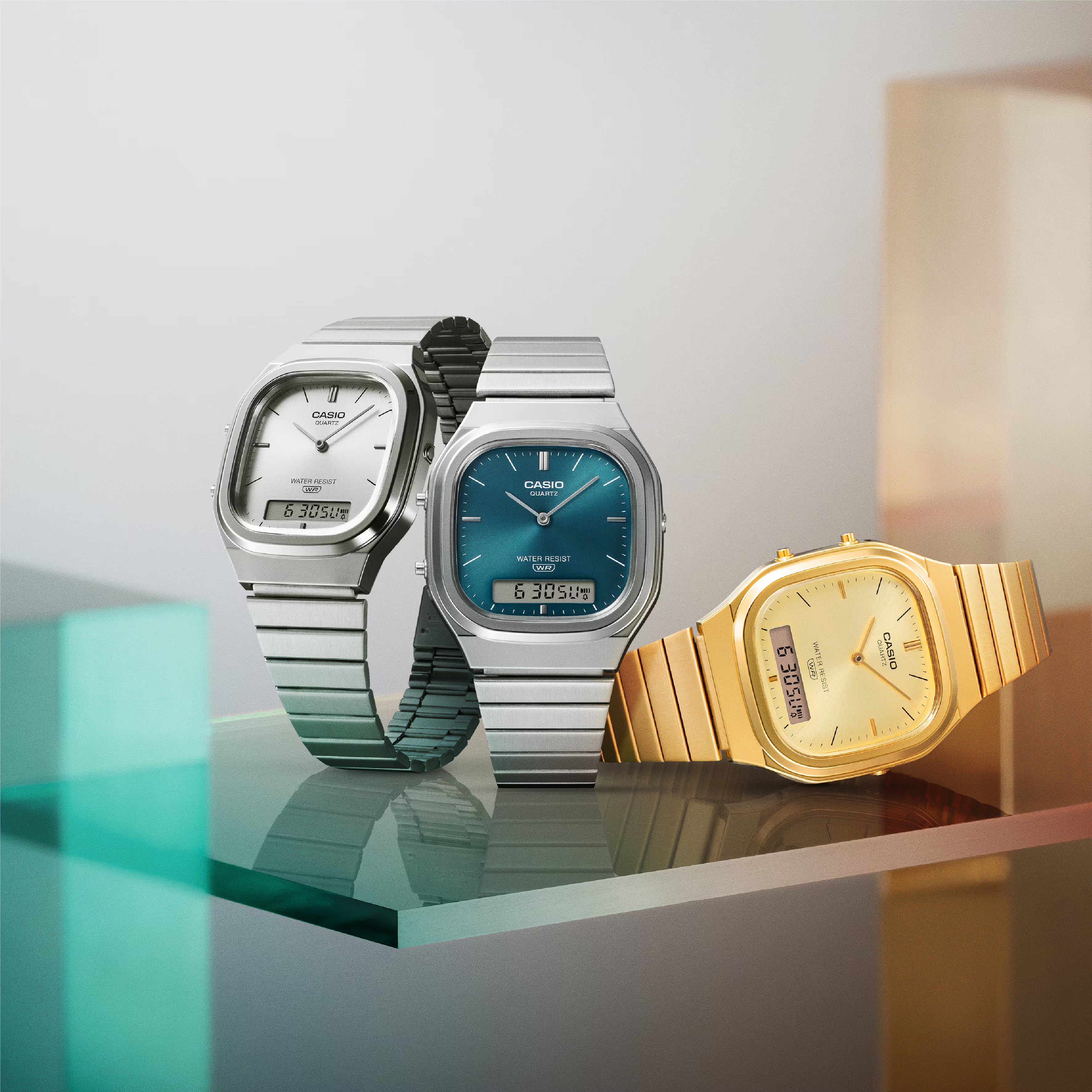Casio Vintage Rectangular Stainless Steel Band Silver Dial Watch AQ240E-7A