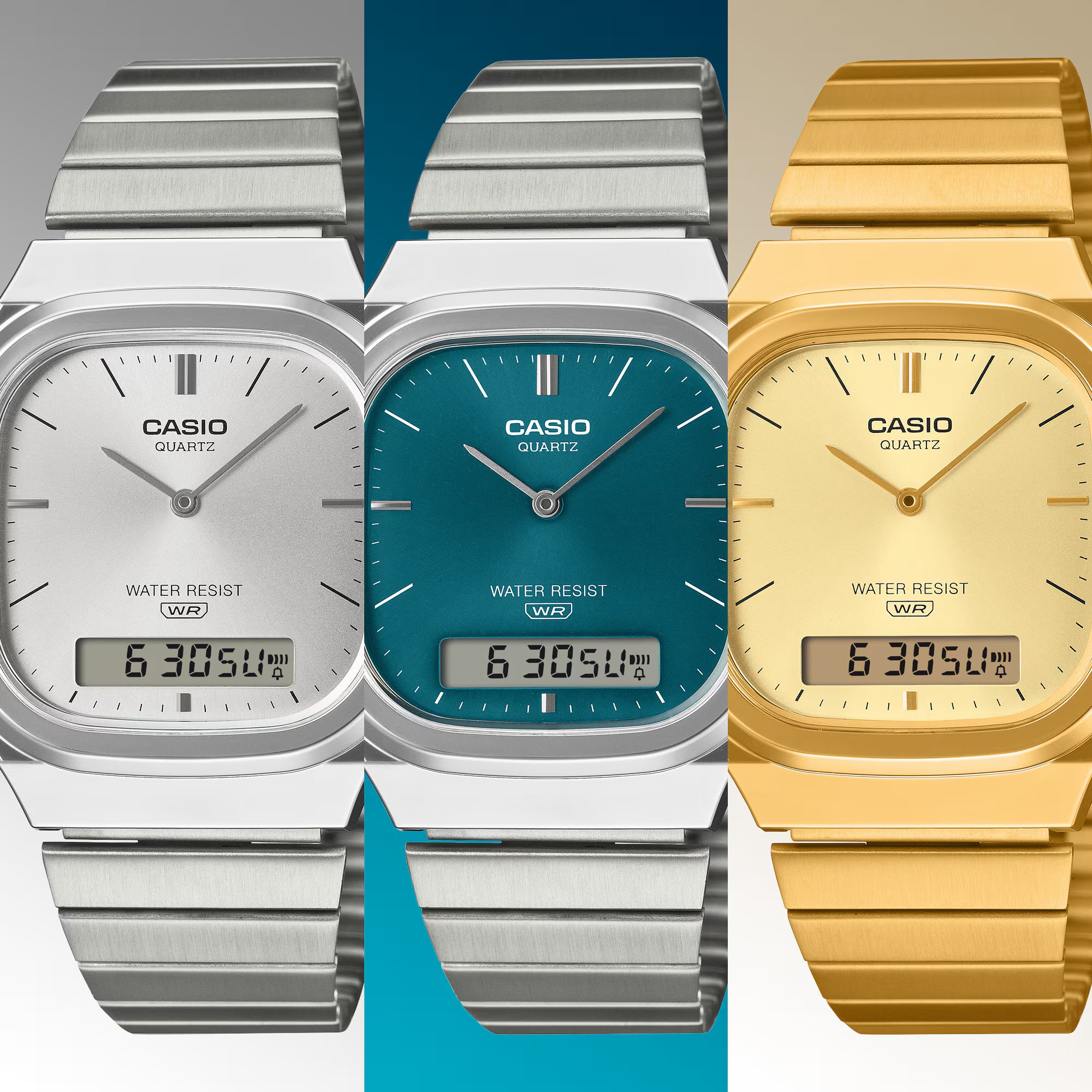 Casio Vintage Rectangular Stainless Steel Band Silver Dial Watch AQ240E-7A