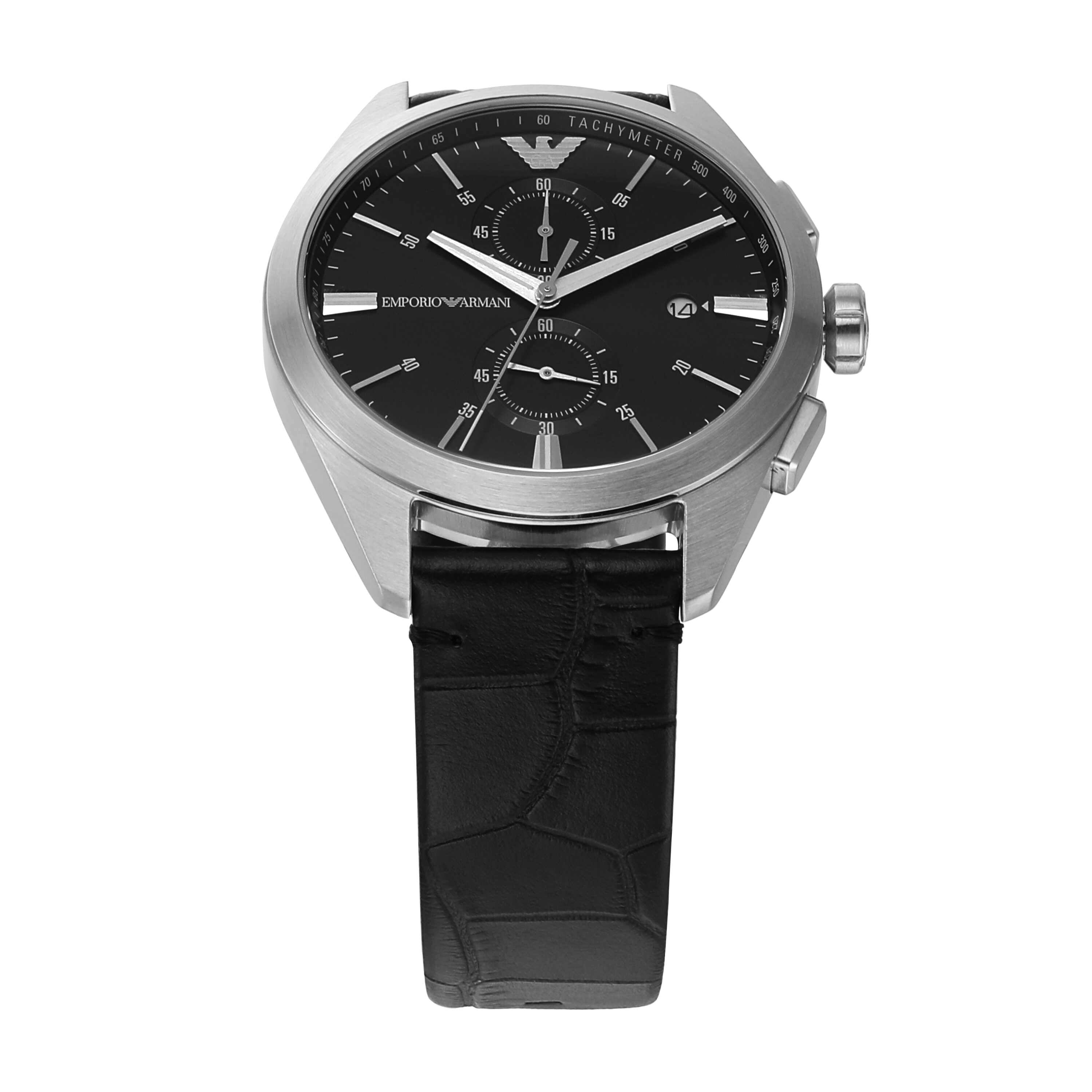 Emporio Armani Black Dial Black Leather Watch AR11542