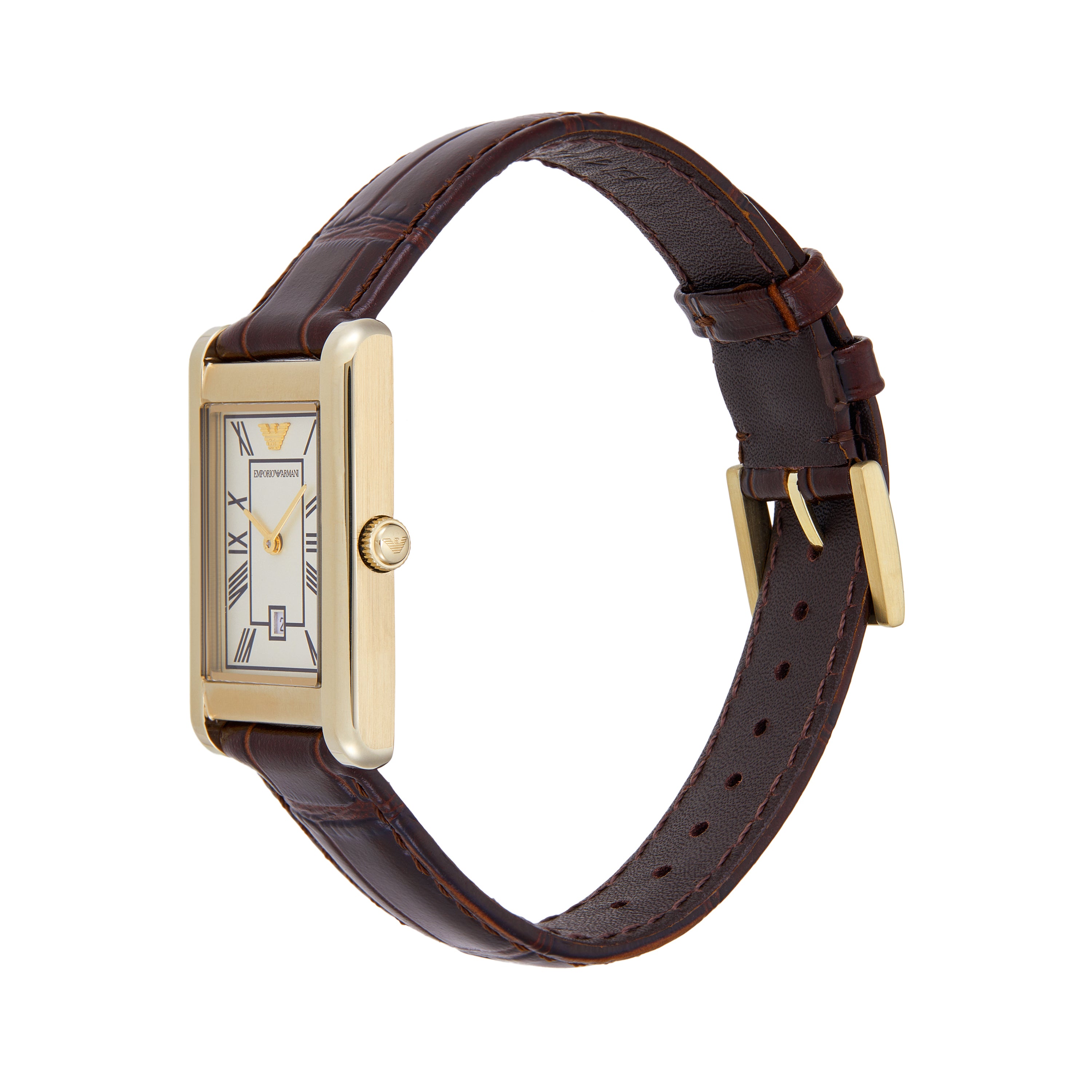 Emporio Armani Two-Hand White Dial Brown Leather Strap Watch AR11665