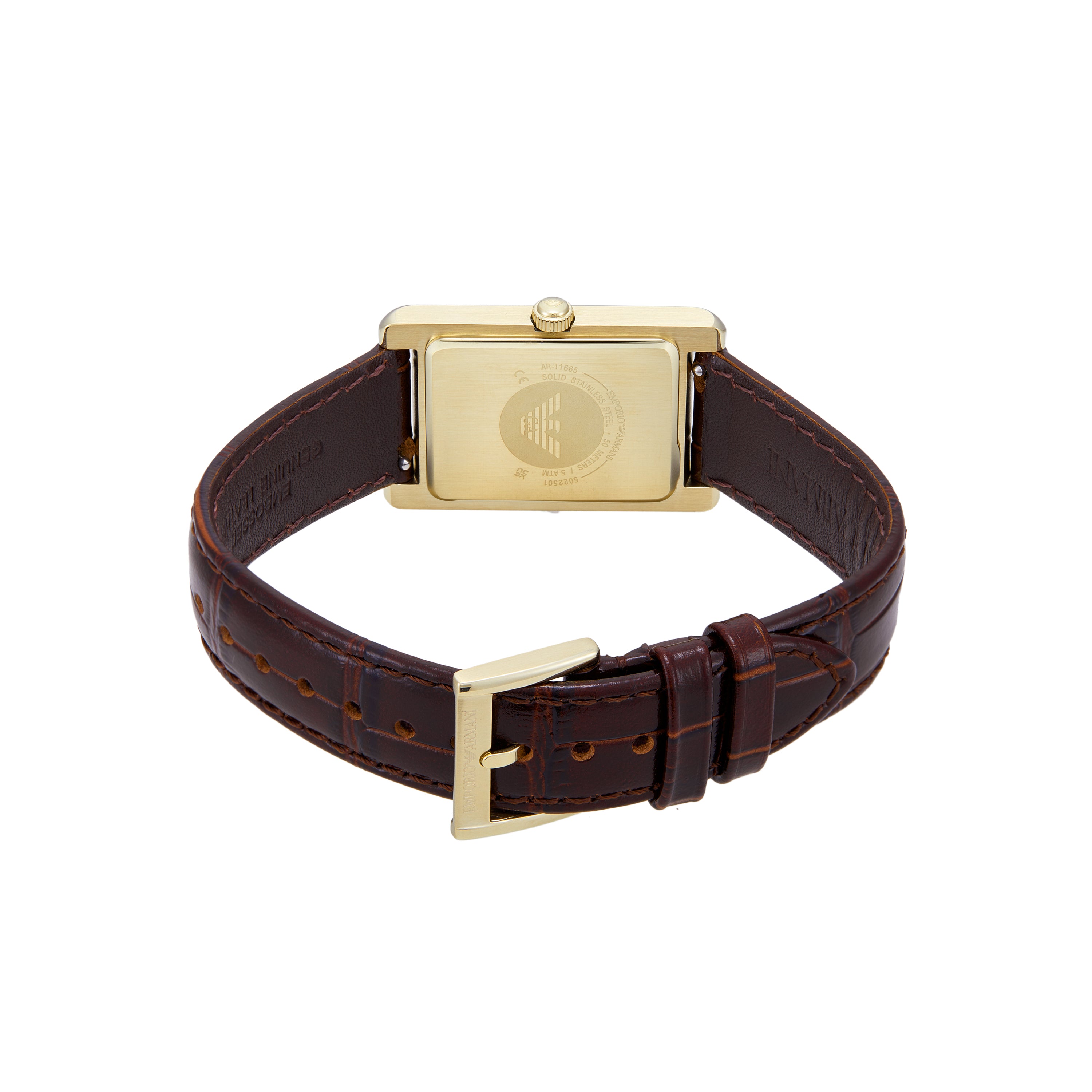 Emporio Armani Two-Hand White Dial Brown Leather Strap Watch AR11665