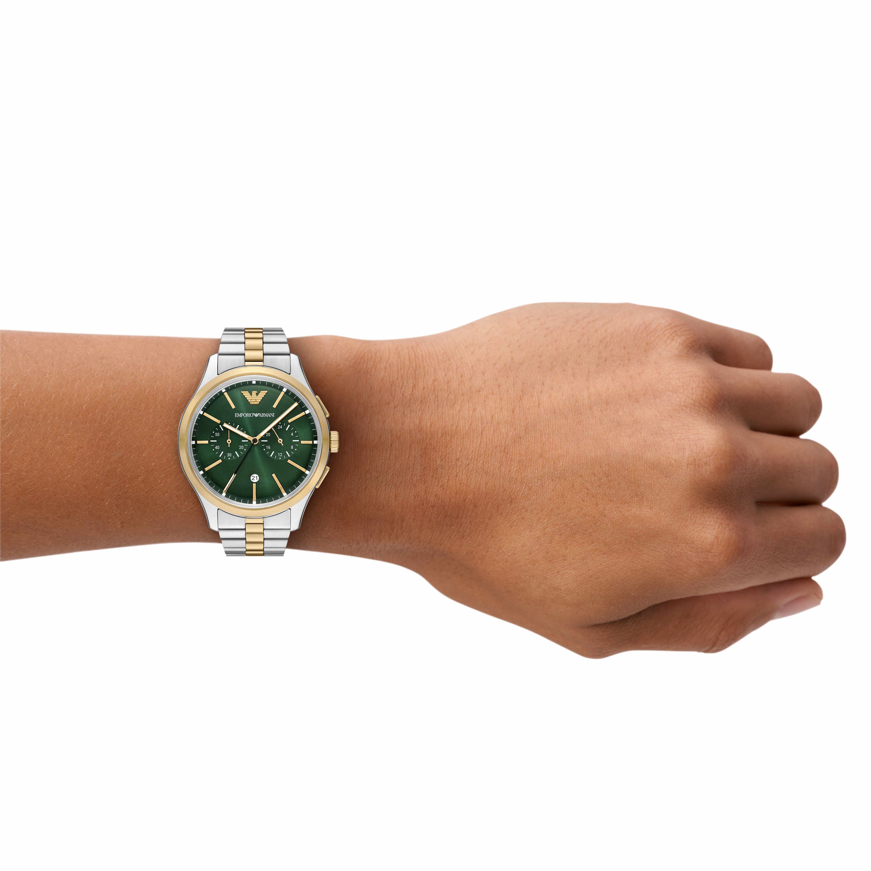Armani Chronograph Two Tone Stainless Steel Green Dial Watch AR11692