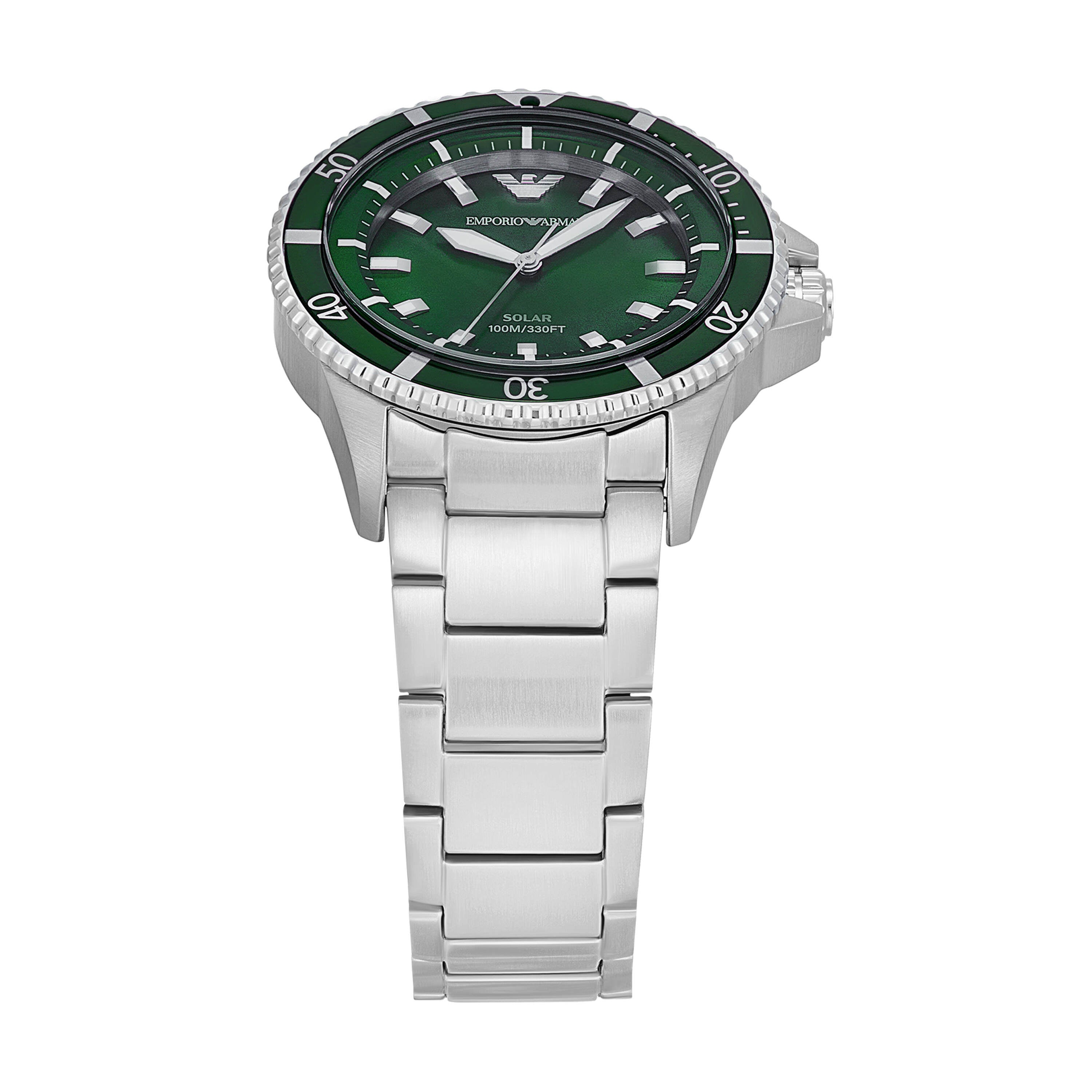 Armani World Explorer Solar Powered Stainless Steel Green Dial Watch AR11698