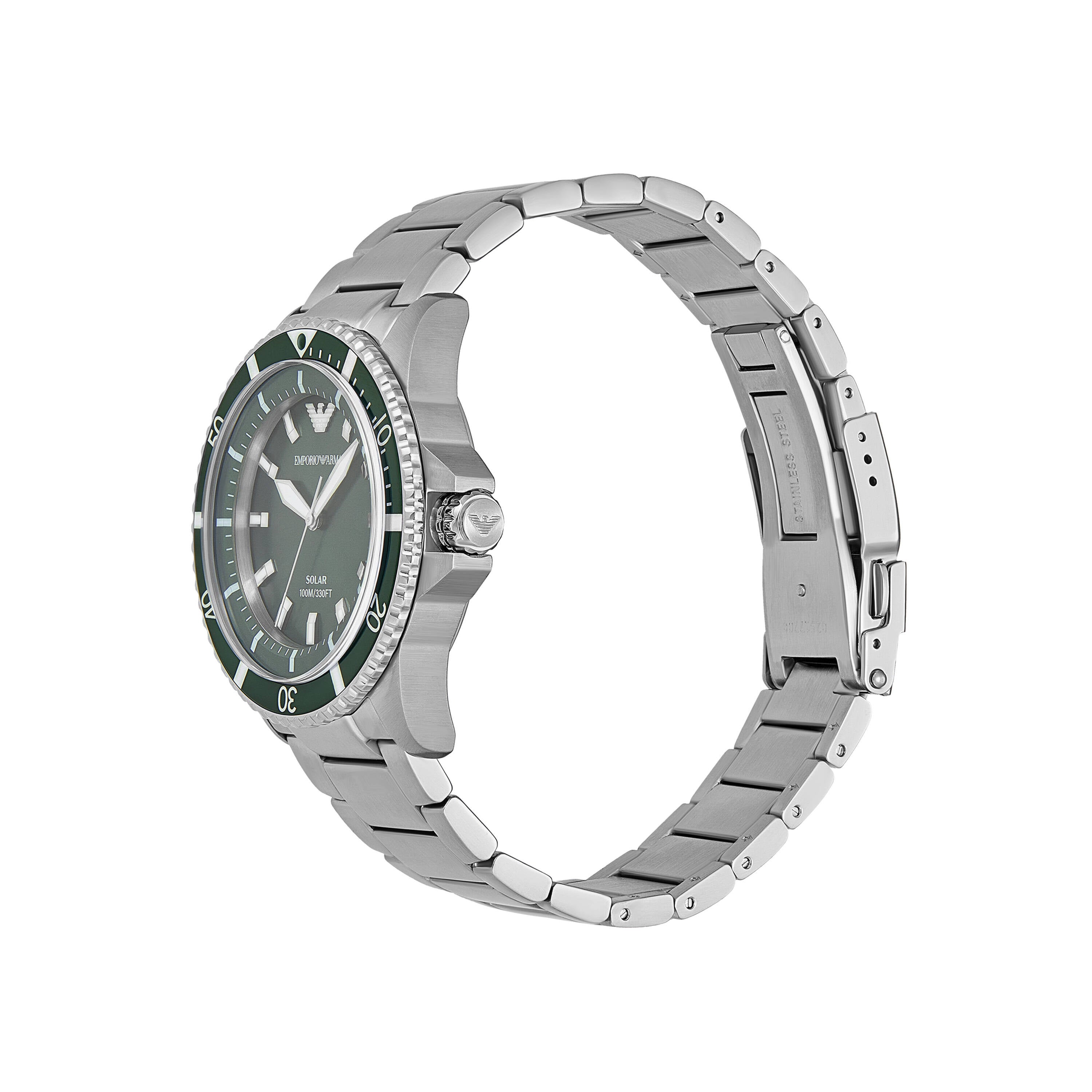 Armani World Explorer Solar Powered Stainless Steel Green Dial Watch AR11698