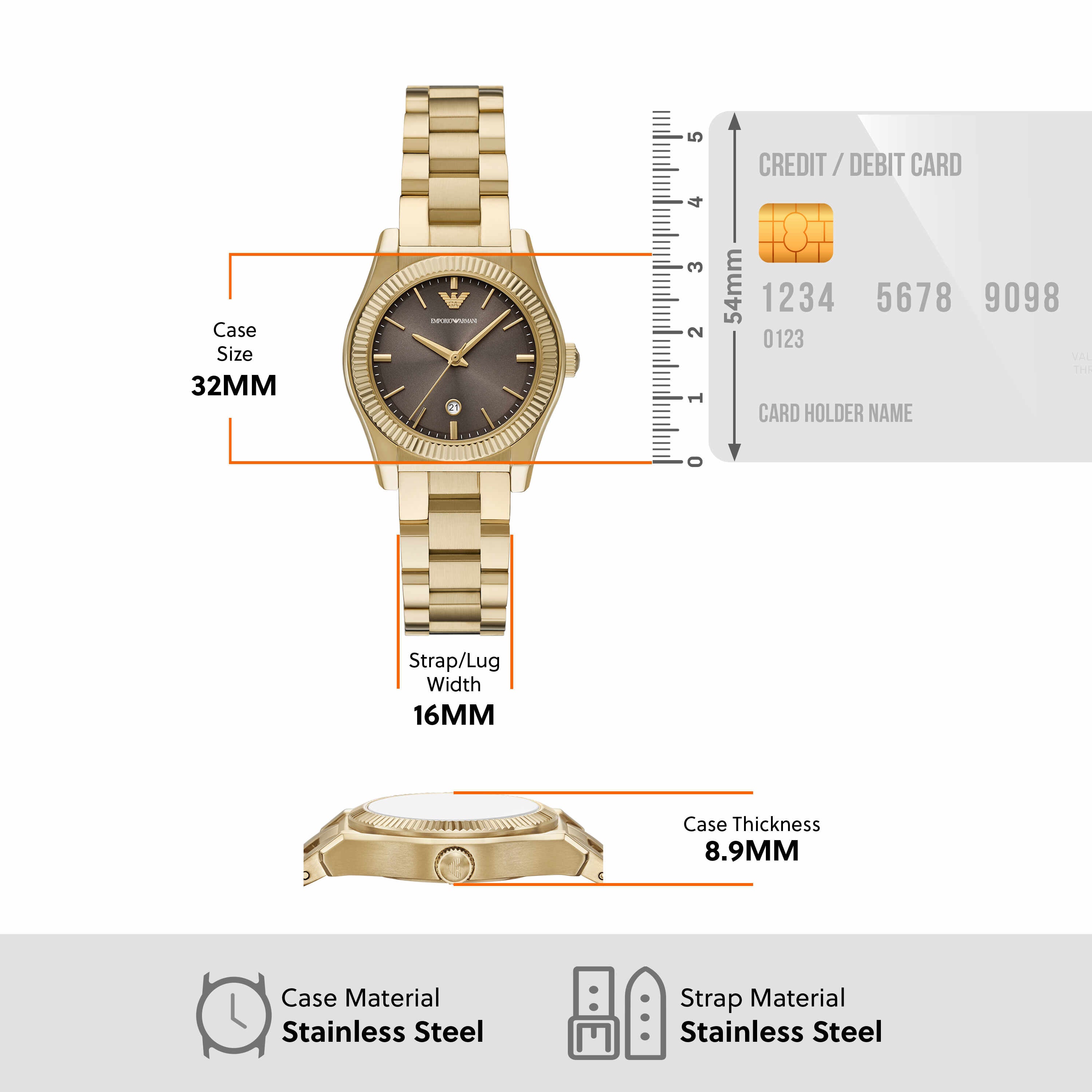 Armani Gold Tone Stainless Steel Brown Dial Watch AR11700