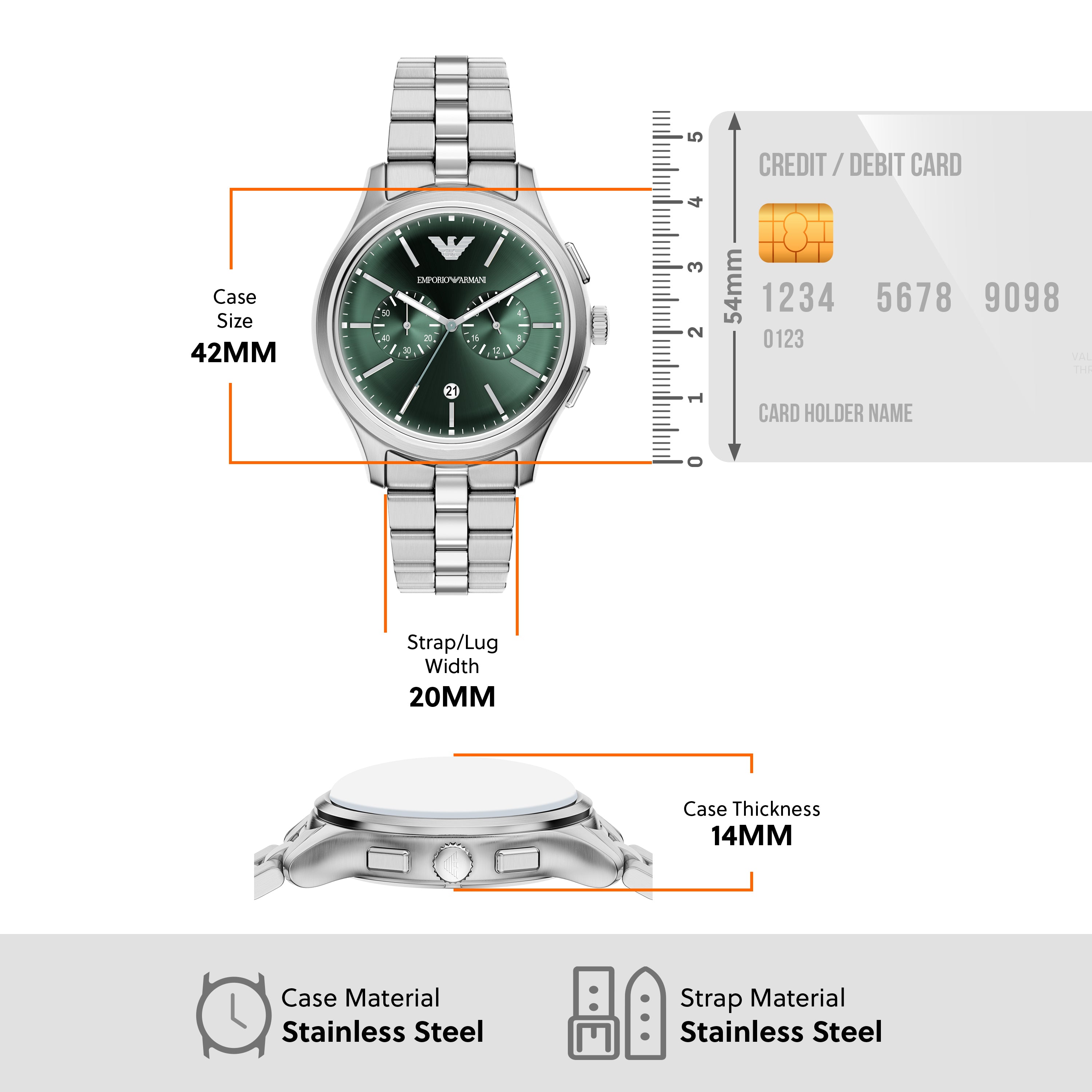 Emporio Armani Green Dial Stainless Steel 42mm Men's Watch AR11746