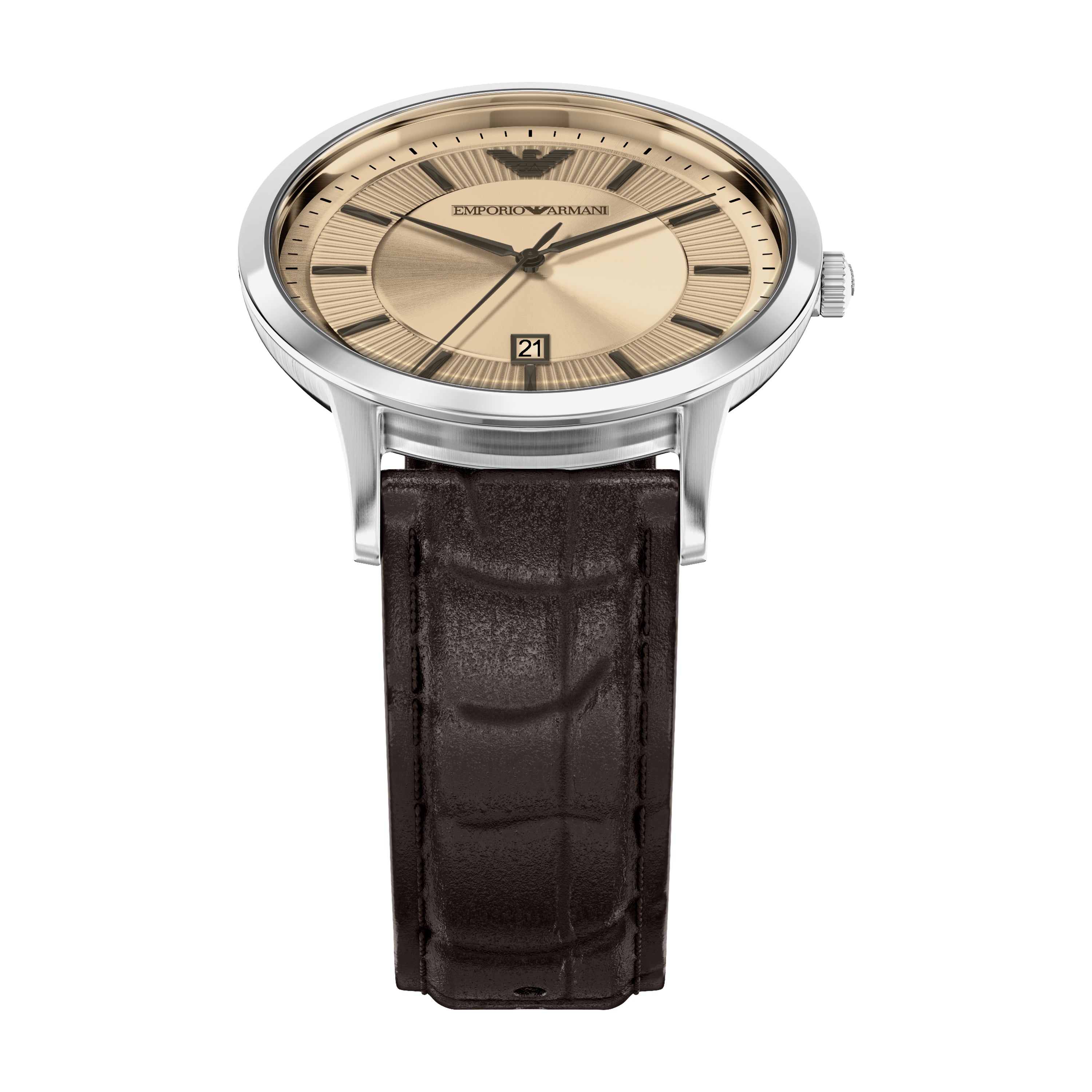 Emporio Armani Silver Dial Brown Leather Strap Watch AR11783