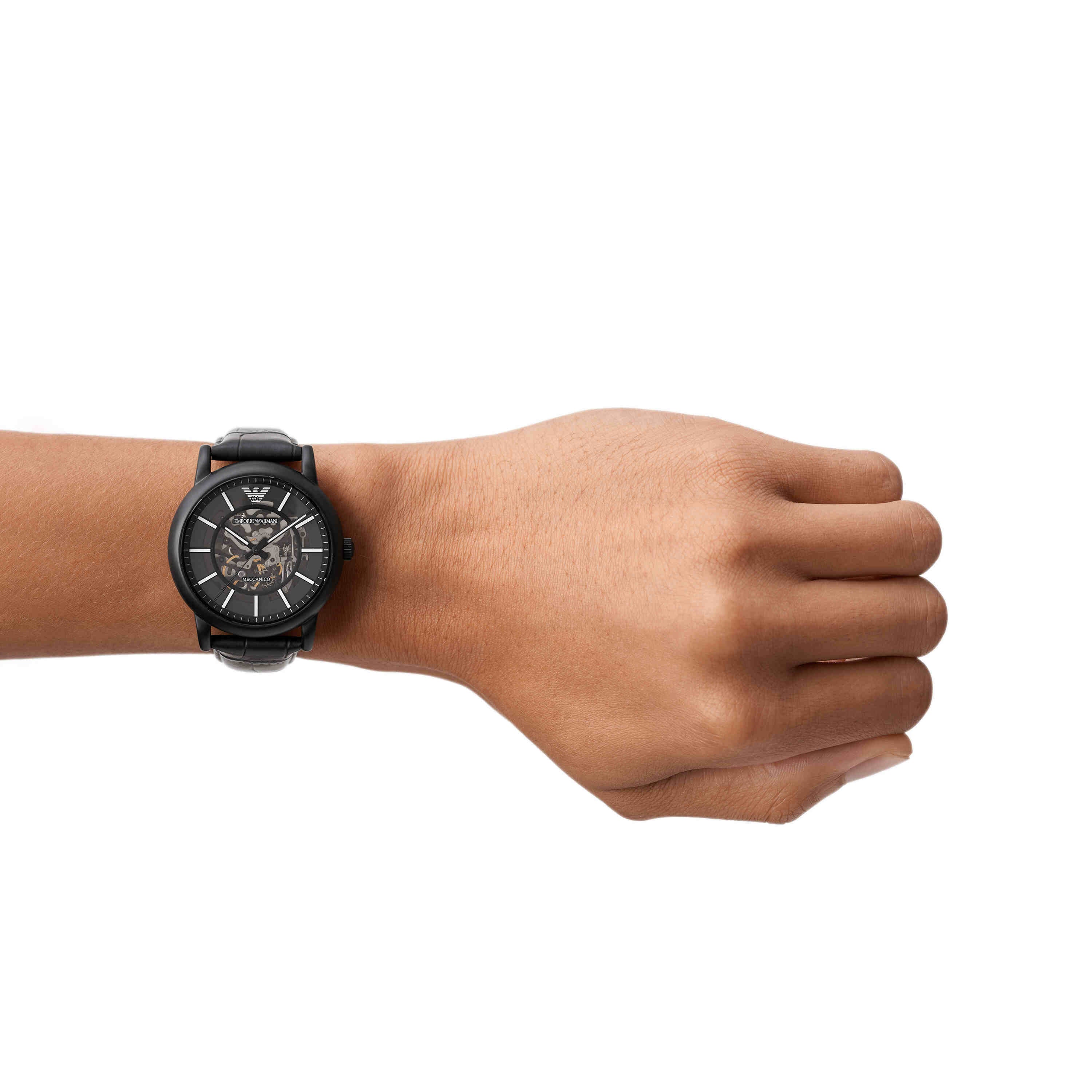 Armani Automatic Black Leather Black Dial Watch AR60008