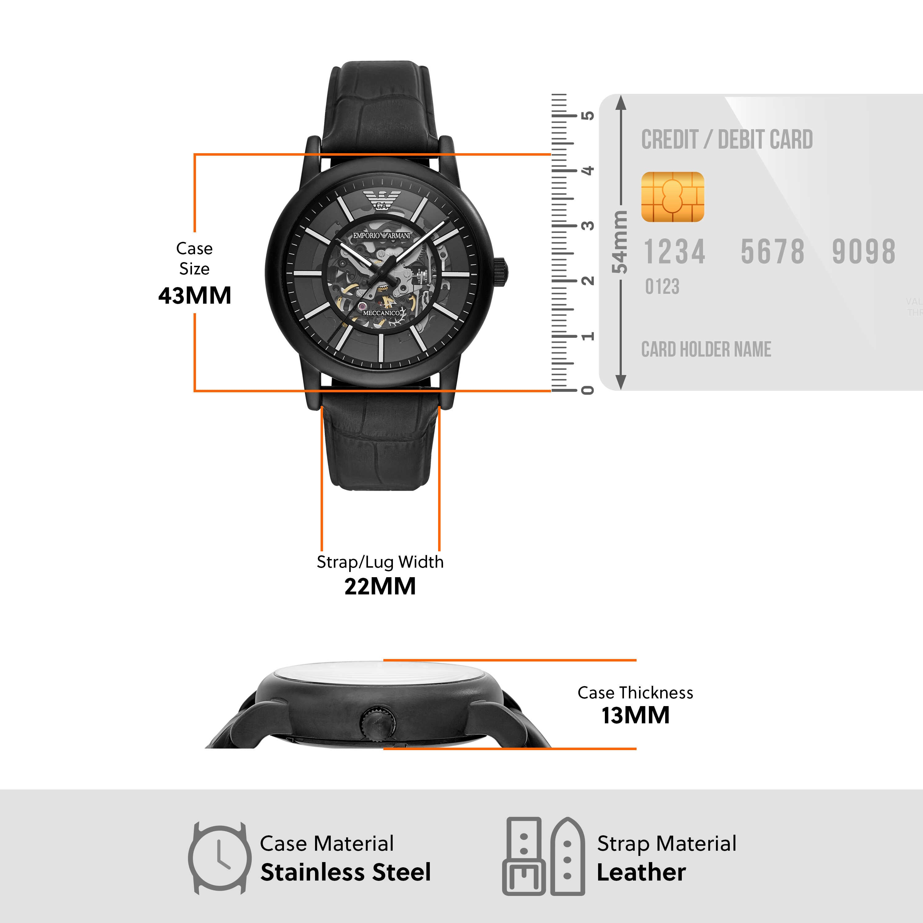 Armani Automatic Black Leather Black Dial Watch AR60008