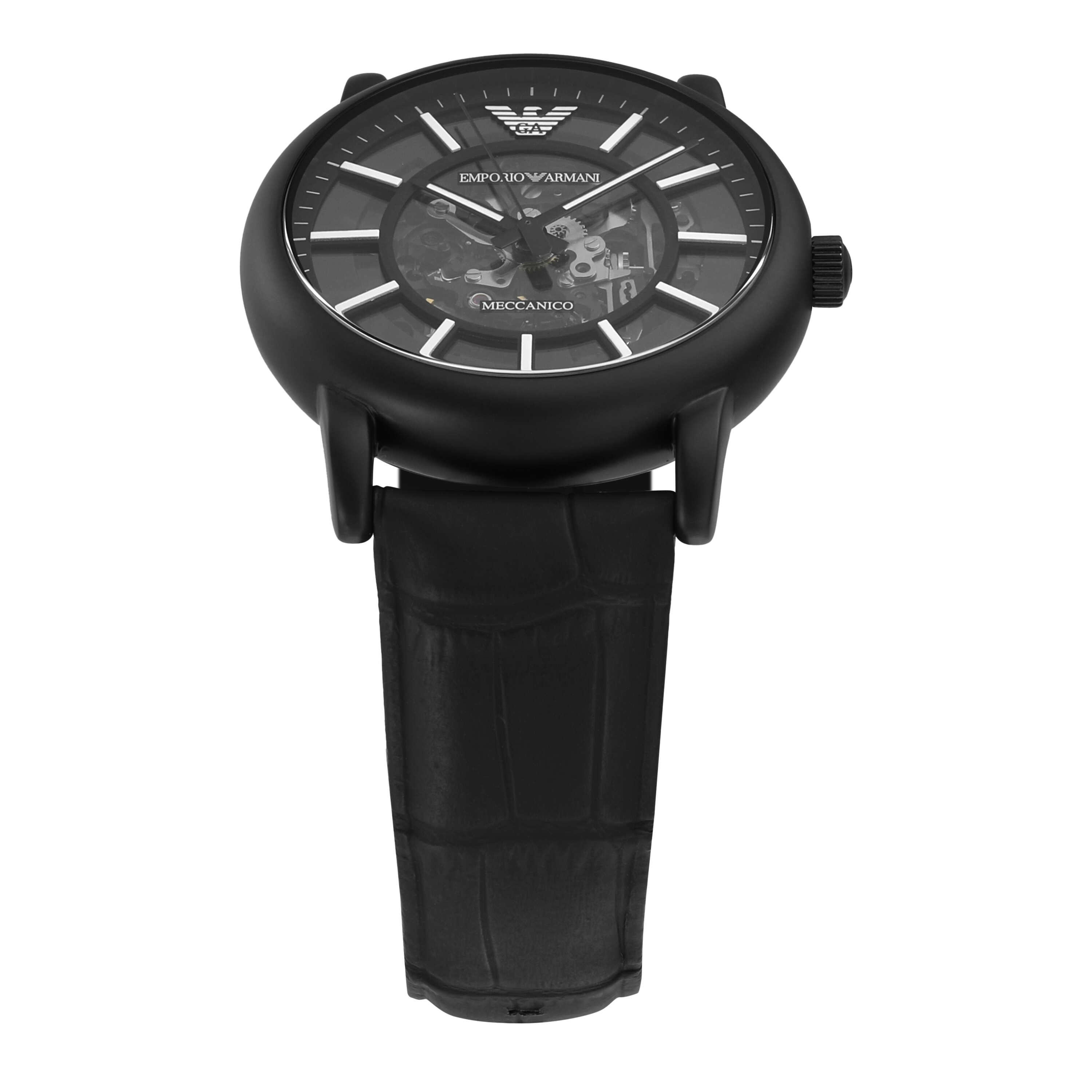Armani Automatic Black Leather Black Dial Watch AR60008