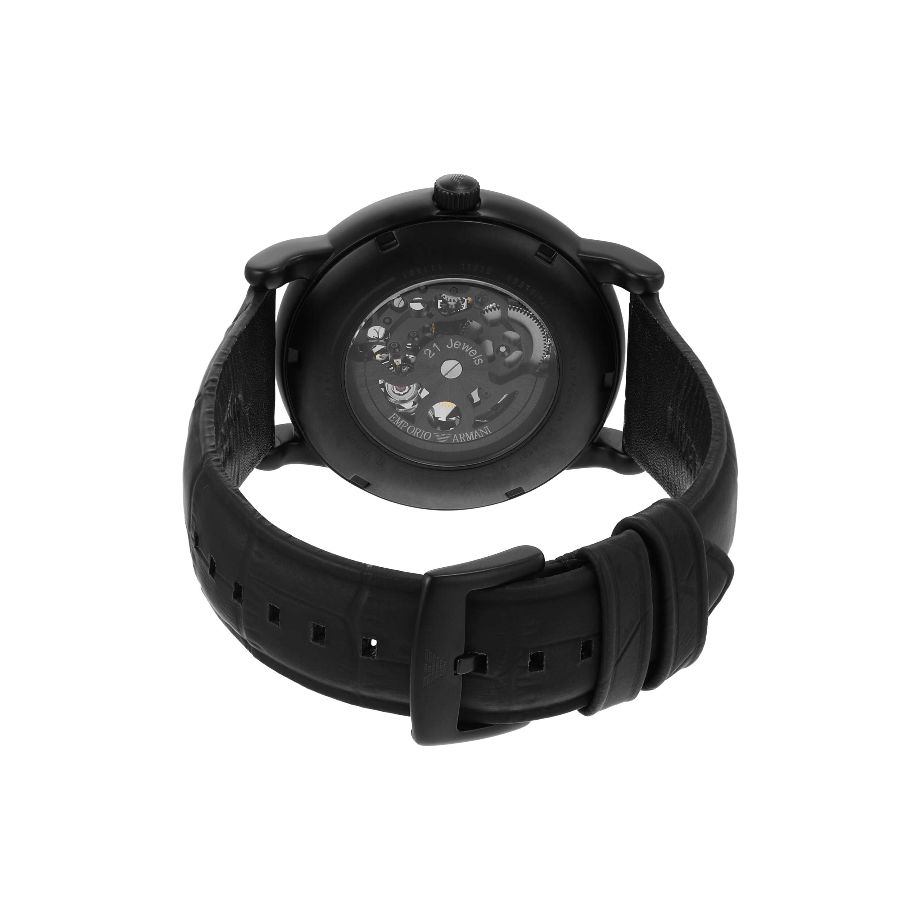 Armani Automatic Black Leather Black Dial Watch AR60008