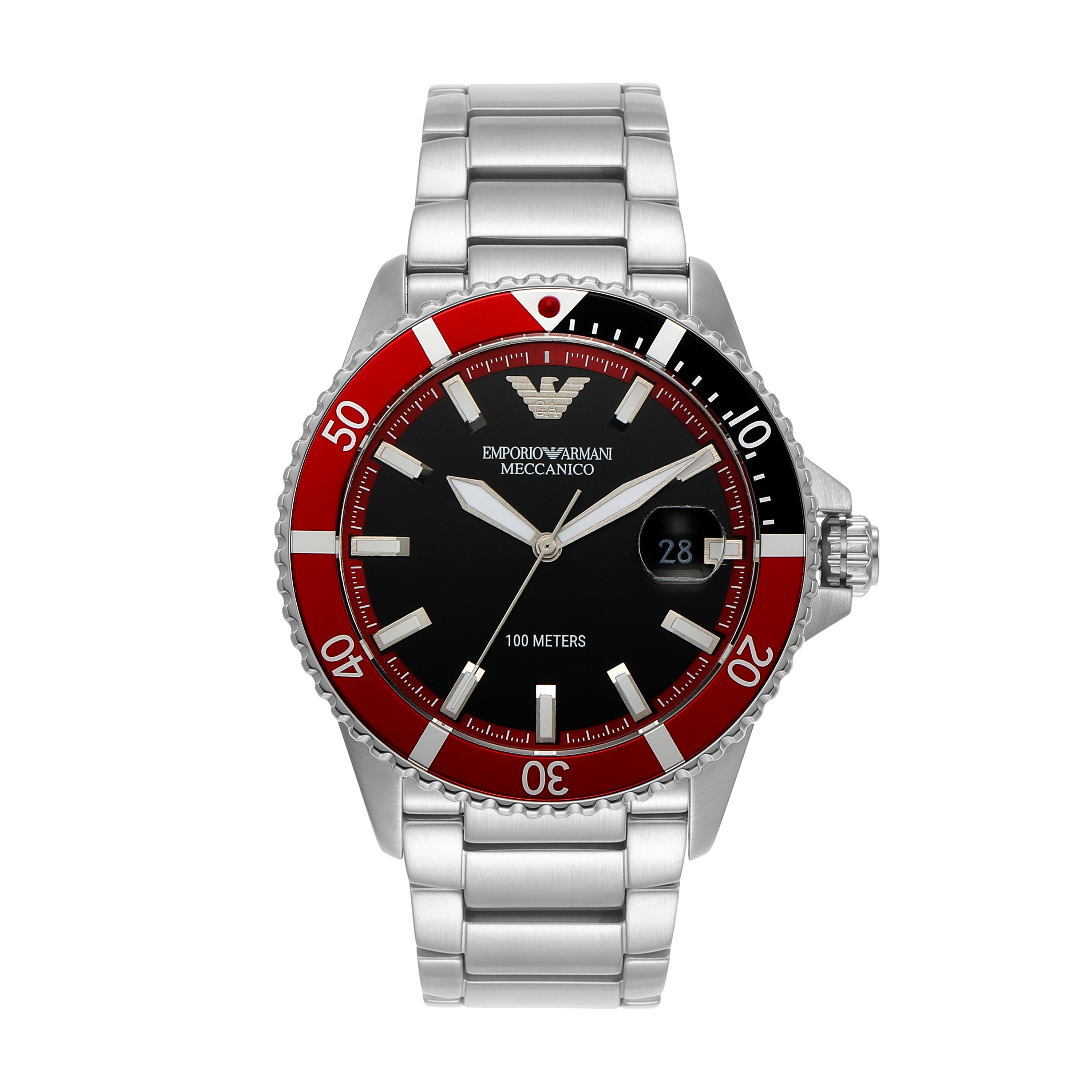【限定価格セール！】 Armani Elegant Dial Black with Watch Diver Steel Silver 時計