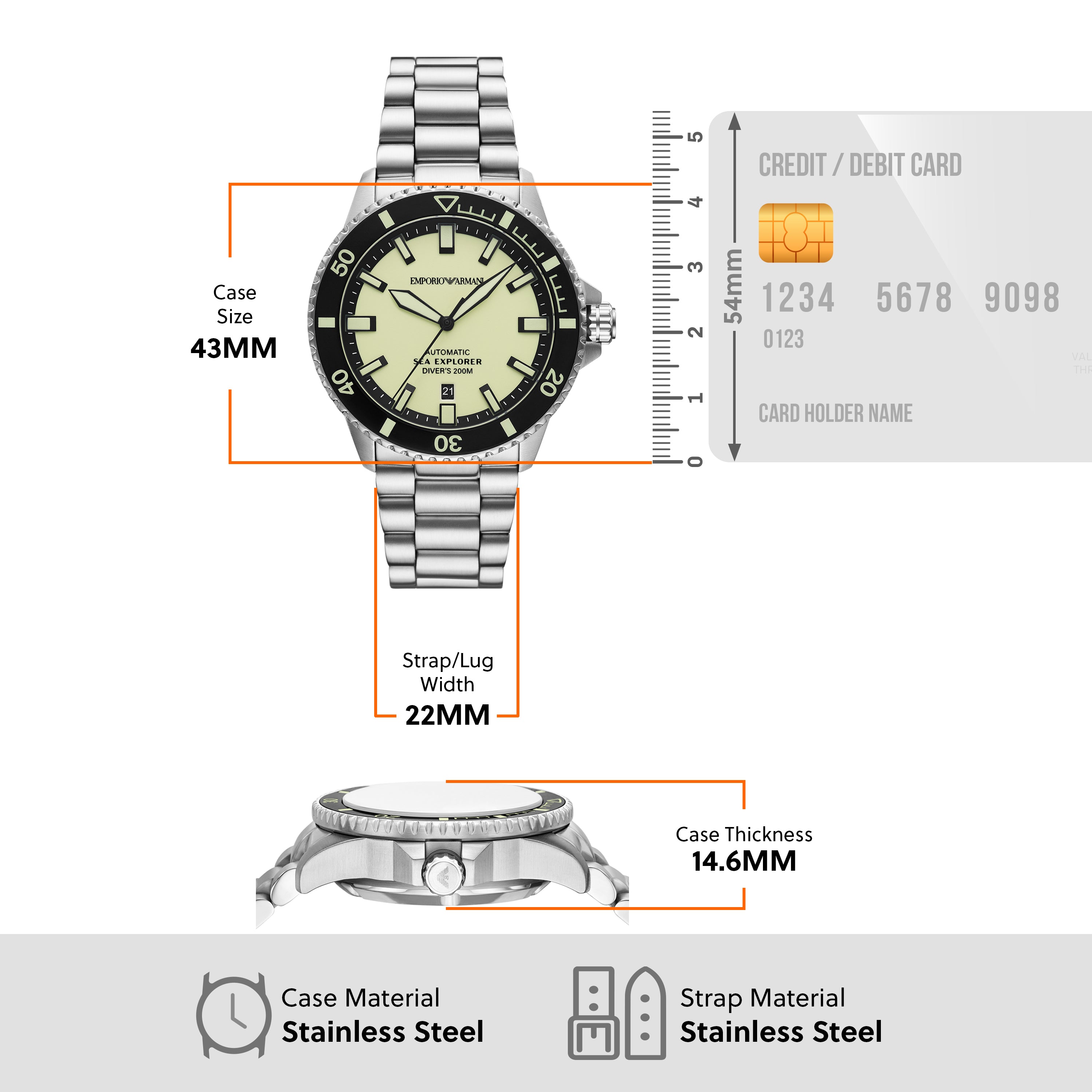 Emporio Armani Sea Explorer Automatic Silver Stainless Steel Watch AR60083