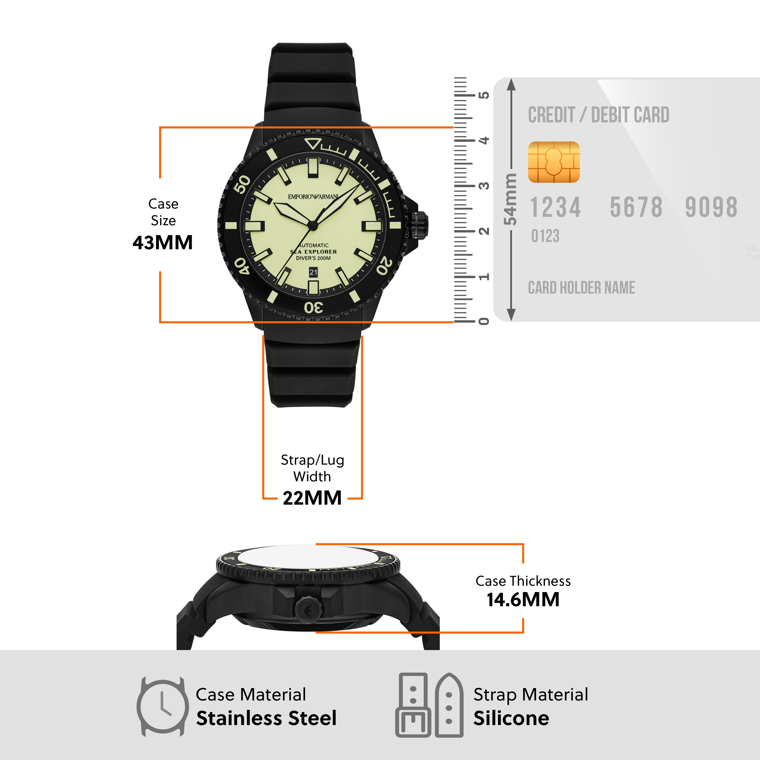Emporio Armani Sea Explorer Black Silicone Strap Watch AR60085