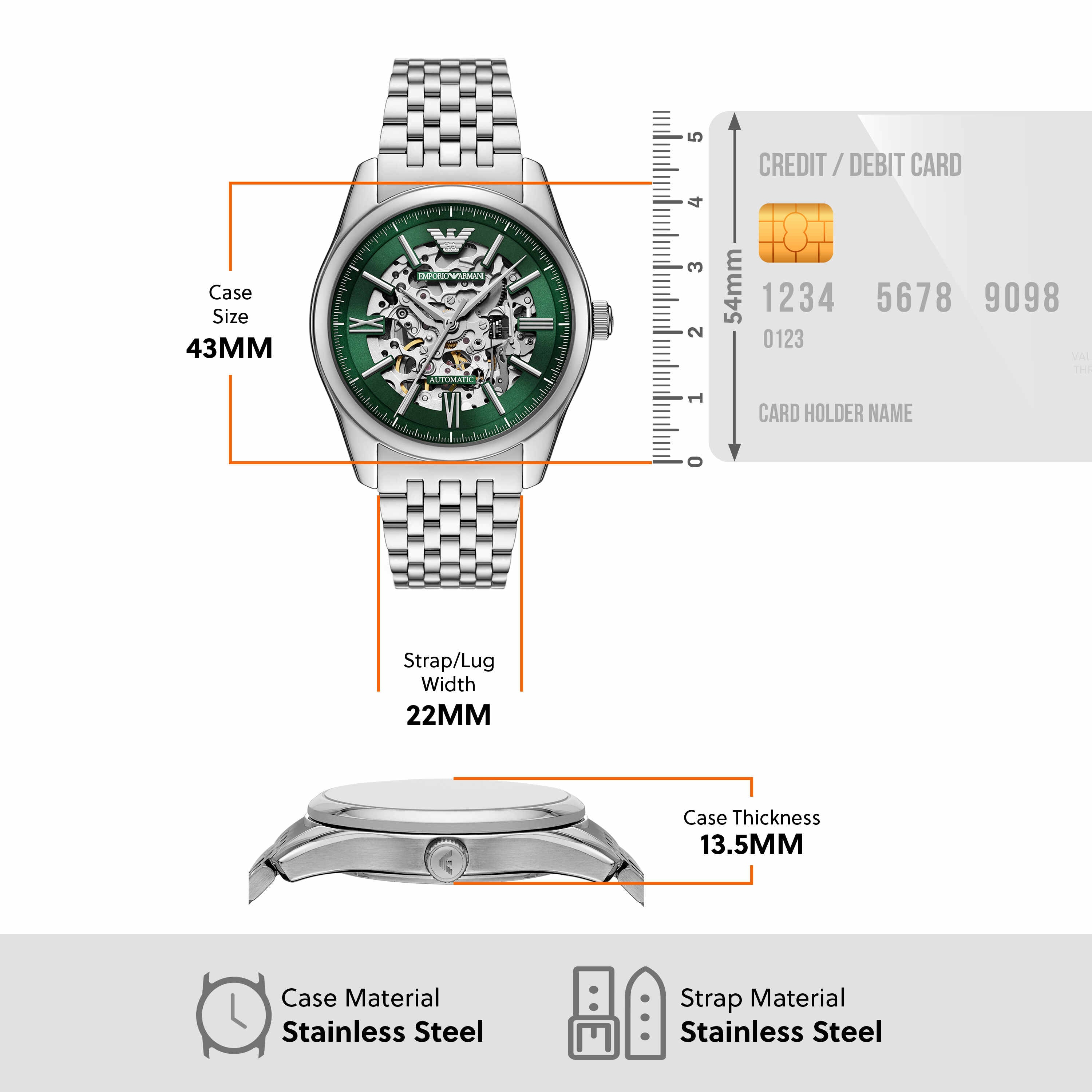 Armani Automatic Stainless Steel Green Dial Watch AR60091