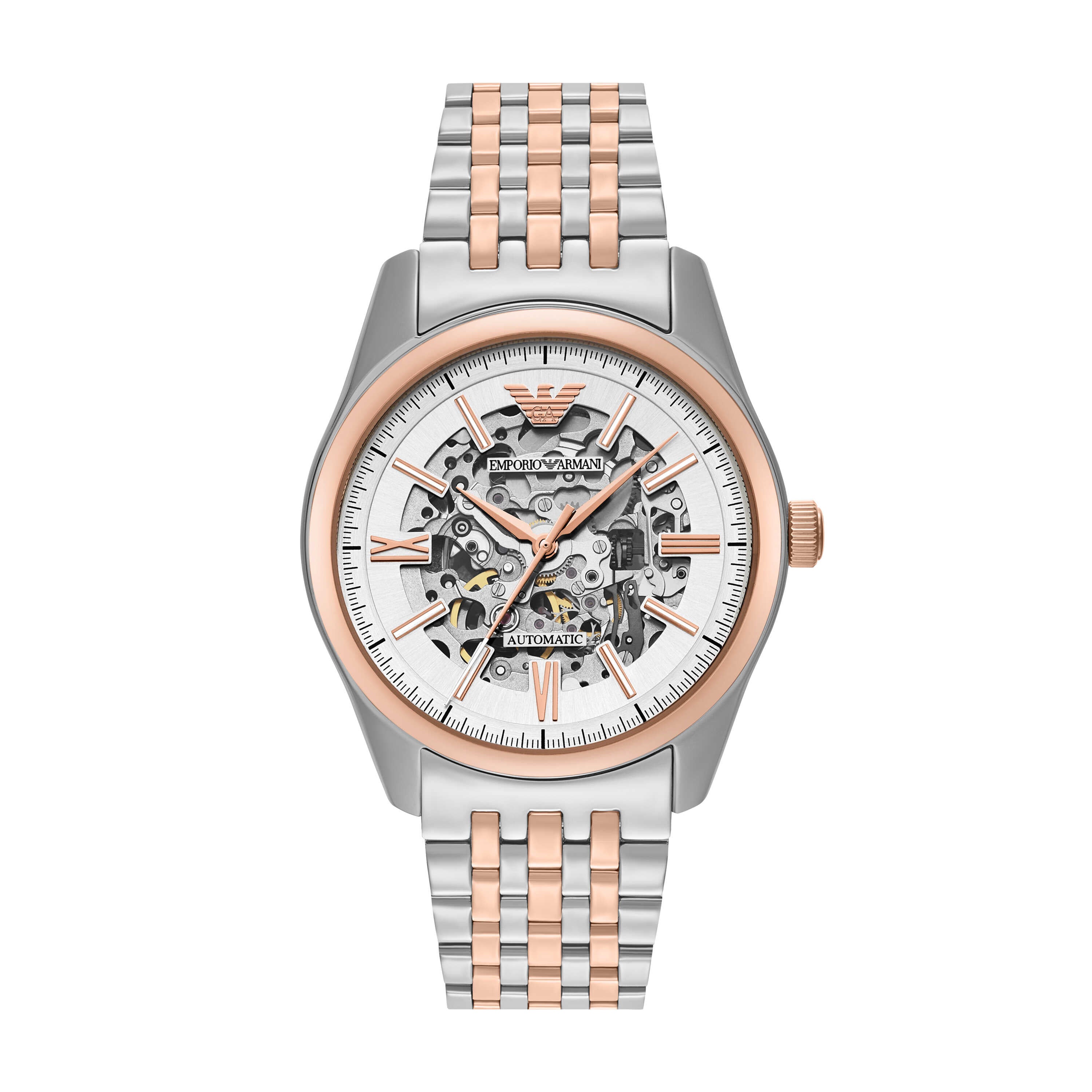 Armani Automatic Two Tone Stainless Steel Silver Dial Watch AR60092