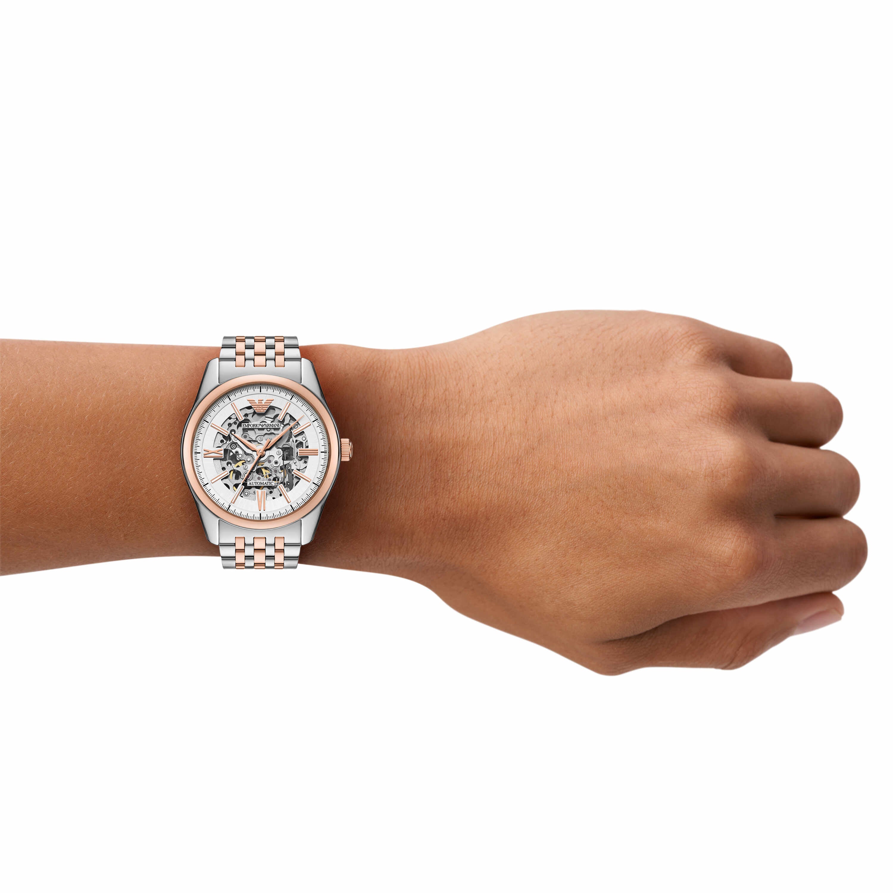 Armani Automatic Two Tone Stainless Steel Silver Dial Watch AR60092
