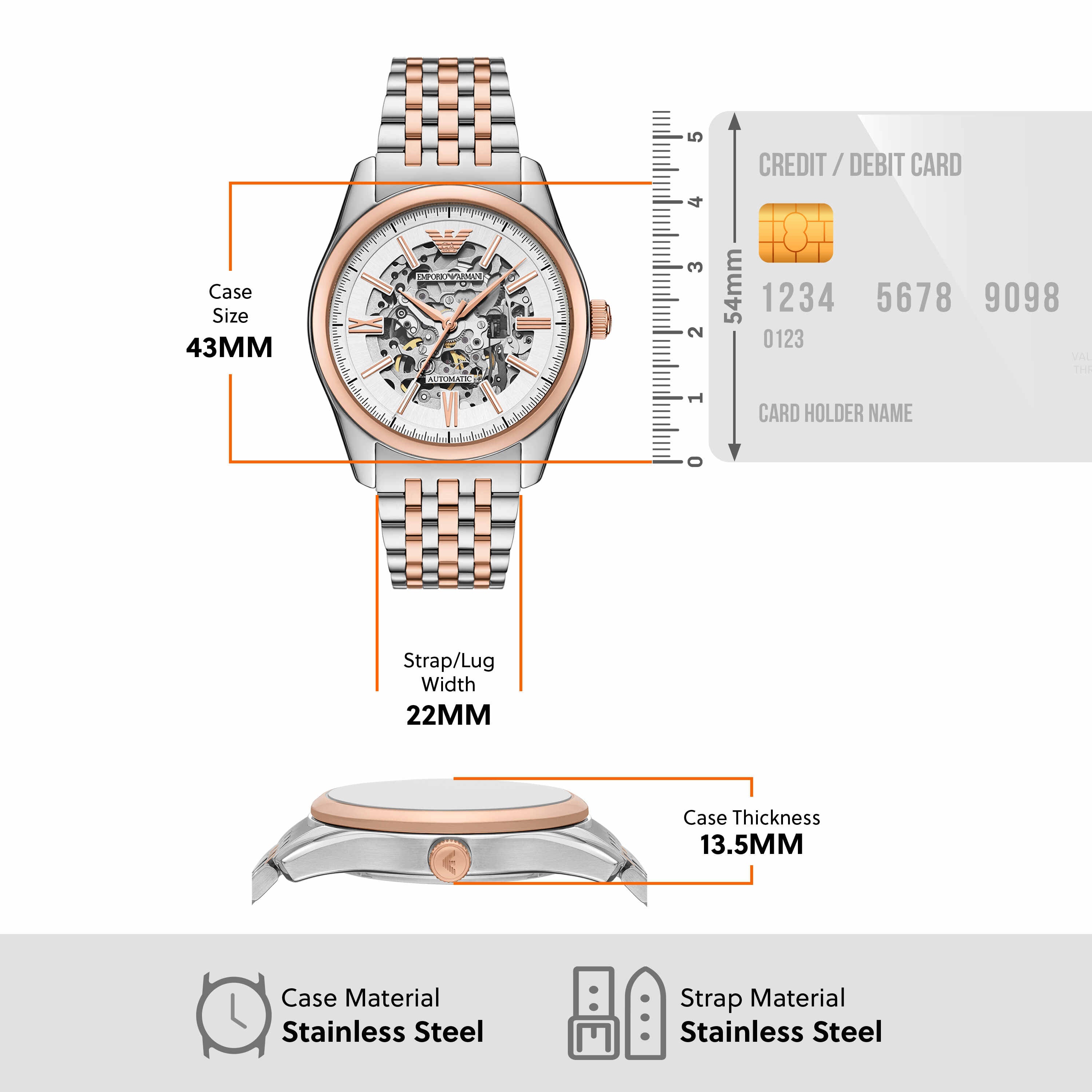 Armani Automatic Two Tone Stainless Steel Silver Dial Watch AR60092