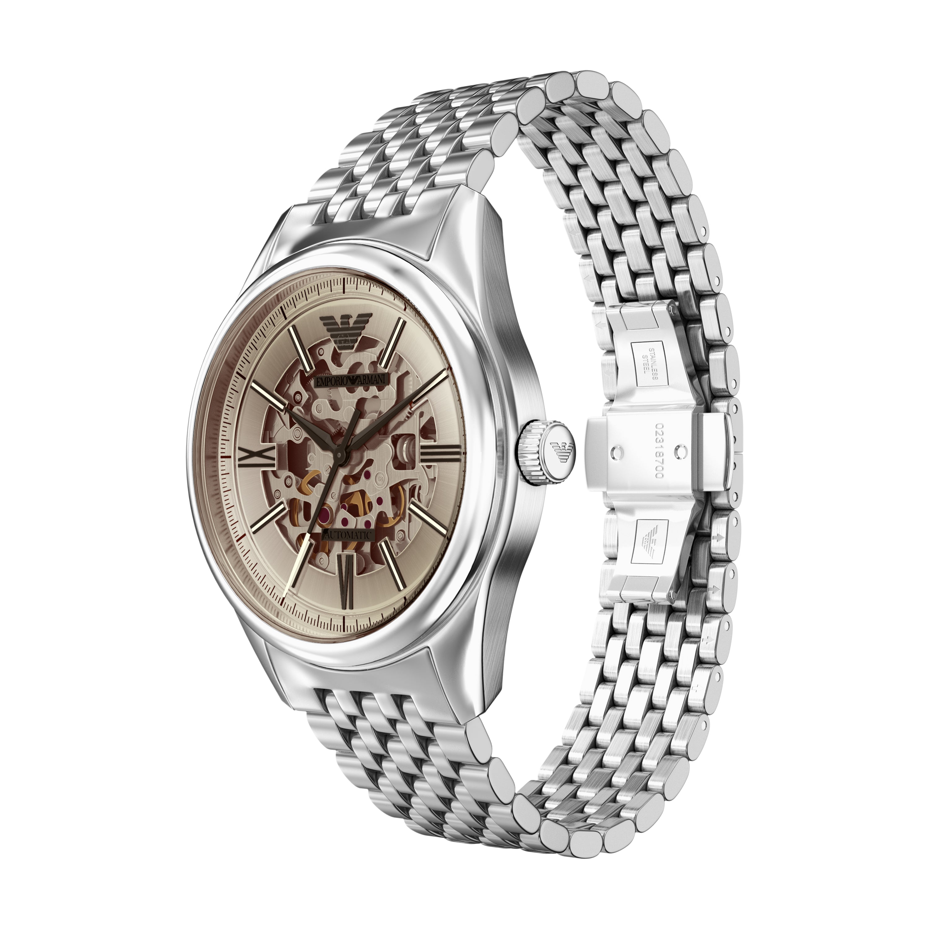 Armani Automatic Stainless Steel Beige Dial Watch AR60095